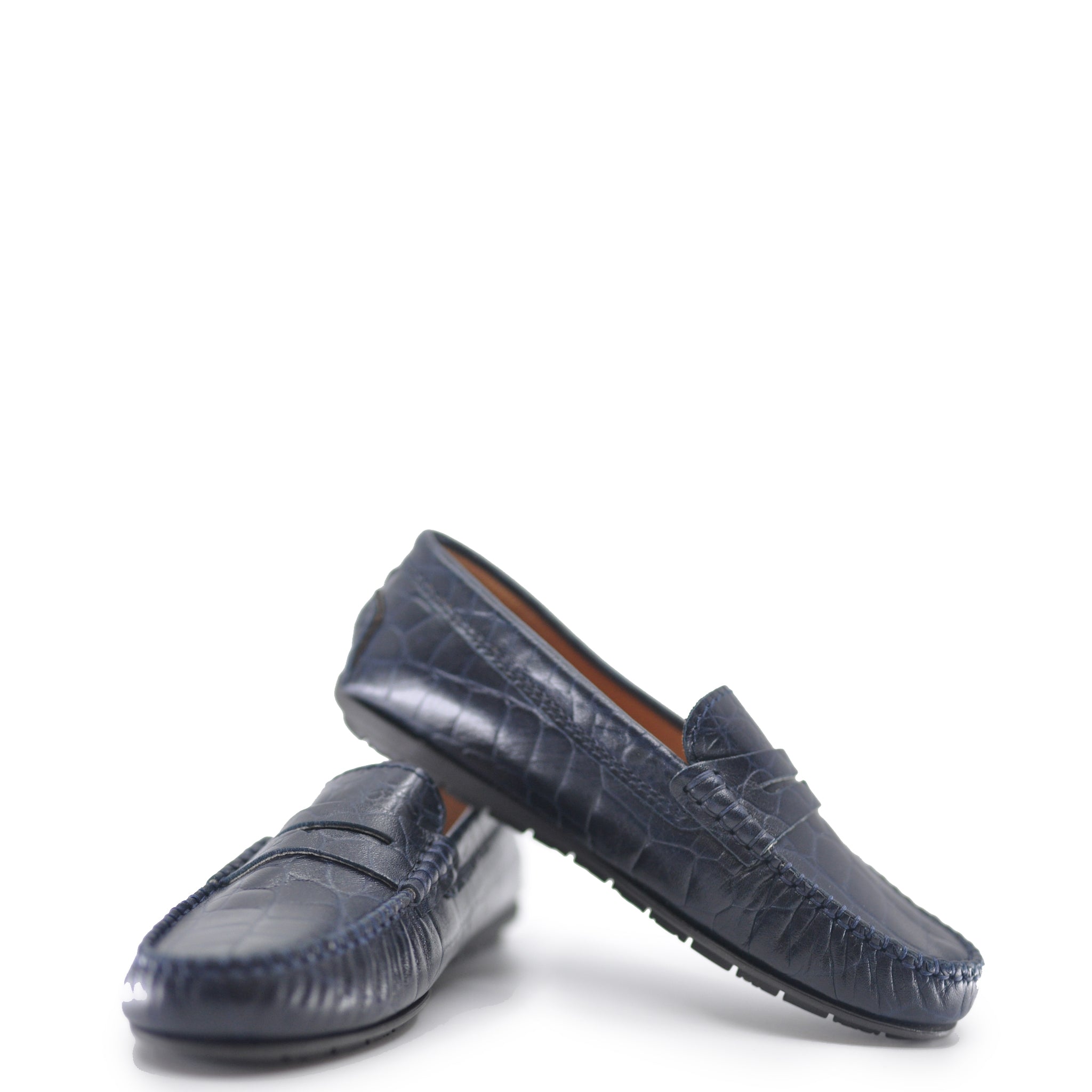 **Atlanta Moccasin Navy Crocodile Penny Loafers for Men - Comfortable & Stylish Slip-On Shoes for Business Casual & Office Wear**