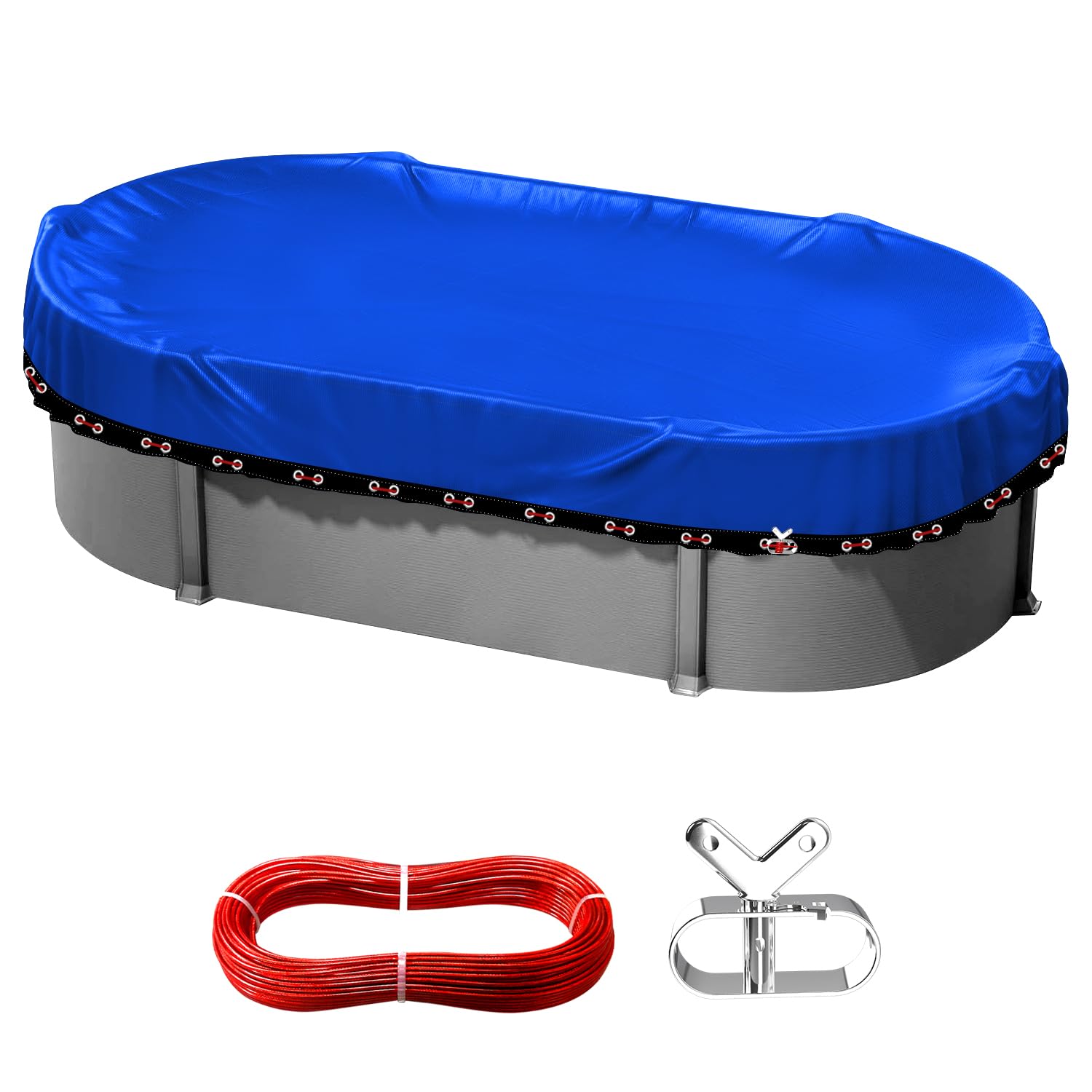 Heavy Duty 18x33ft Oval Winter Pool Cover for Above Ground Pools - Cold-Resistant, Anti-UV PE Material with Winch & Cable Set | All-Weather Protection for Swimming Pools | Perfect for Winter Storage and Seasonal Pool Maintenance