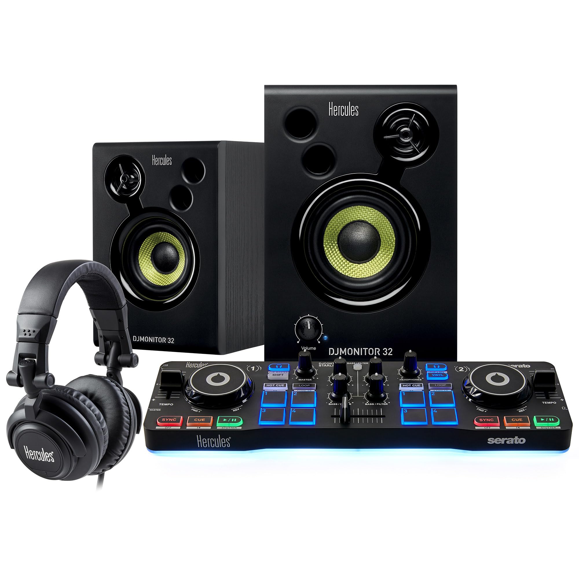 Hercules DJ Starter Kit - Complete DJ Setup with Starlight USB DJ Controller, 32