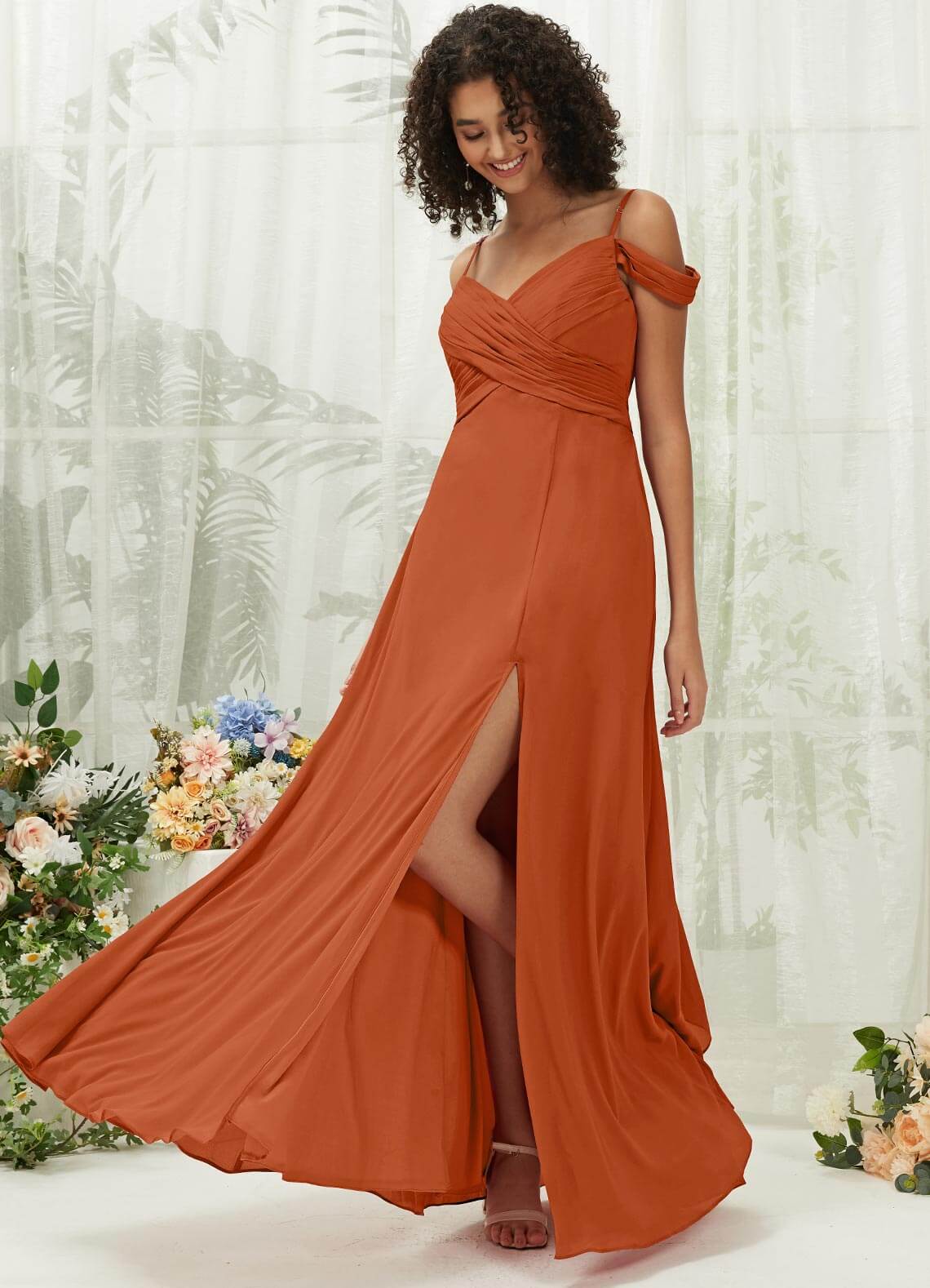 Elegant Burnt Orange Sweetheart Chiffon Bridesmaid Dress with Pockets & Convertible Straps - Perfect for Weddings, Prom, Formal Events & Special Occasions