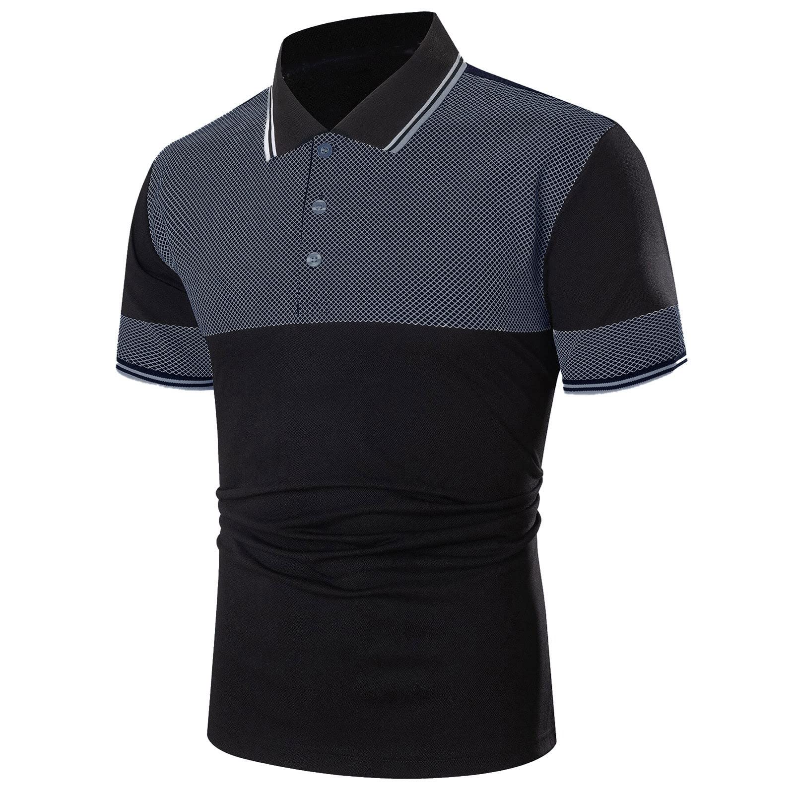 Men's Short Sleeve Button Down Dress Shirt - 2022 Summer Business Casual Shirt, Regular Fit Color Block Formal Wear for Office, Wedding & Special Occasions