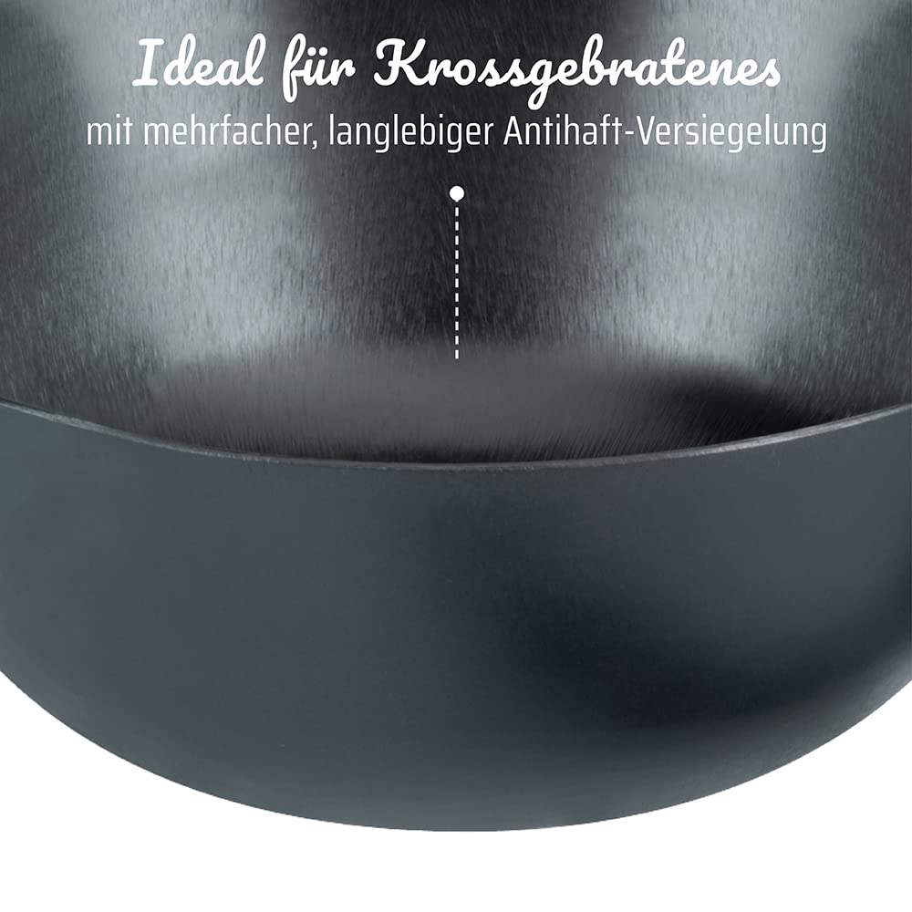 **GSW 860956 Professional Cast Iron Wok Set – 5-Piece Multifunctional Cookware with Glass Lid, 6.2L, Black, 32cm – Perfect for Stir-Frying, Braising & Deep Frying**