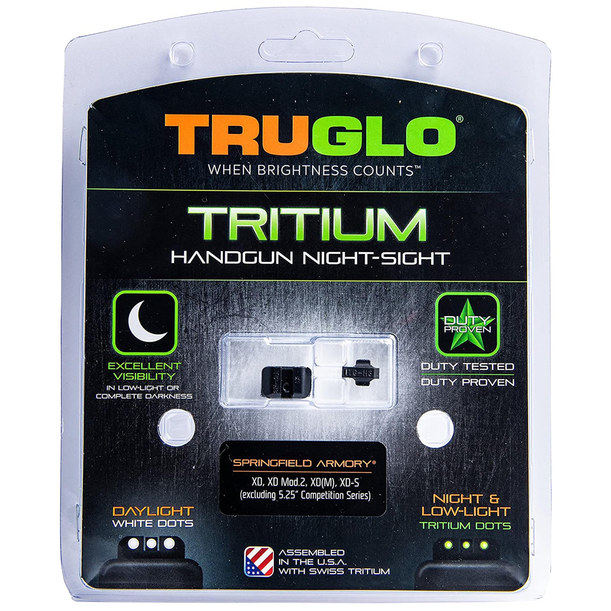 TRUGLO Tritium Handgun Night Sights - Front & Rear Green Glow Dots with White Rings for Springfield XD XDM XDS Pistols (3 Pack) - Perfect for Low Light Shooting, Home Defense & Tactical Training