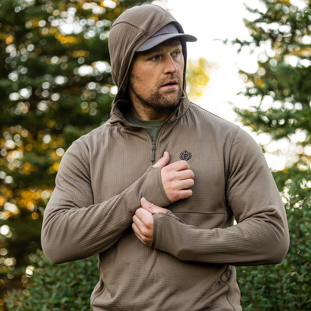 Men's Quiver Half Zip Hoodie - Stone Brown Fleece Pullover for Outdoor Hiking & Casual Wear
