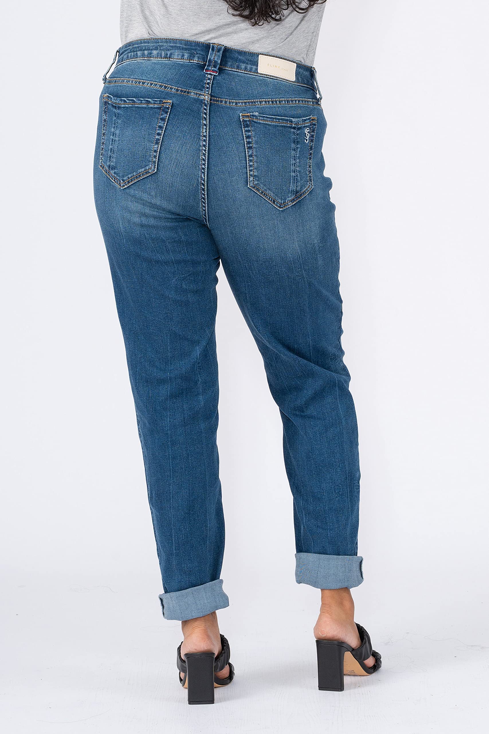 Premium Women's Plus Size Stretch High Rise Boyfriend Jeans - Comfortable & Trendy Indigo Denim Pants for Casual Wear & Everyday Outfits