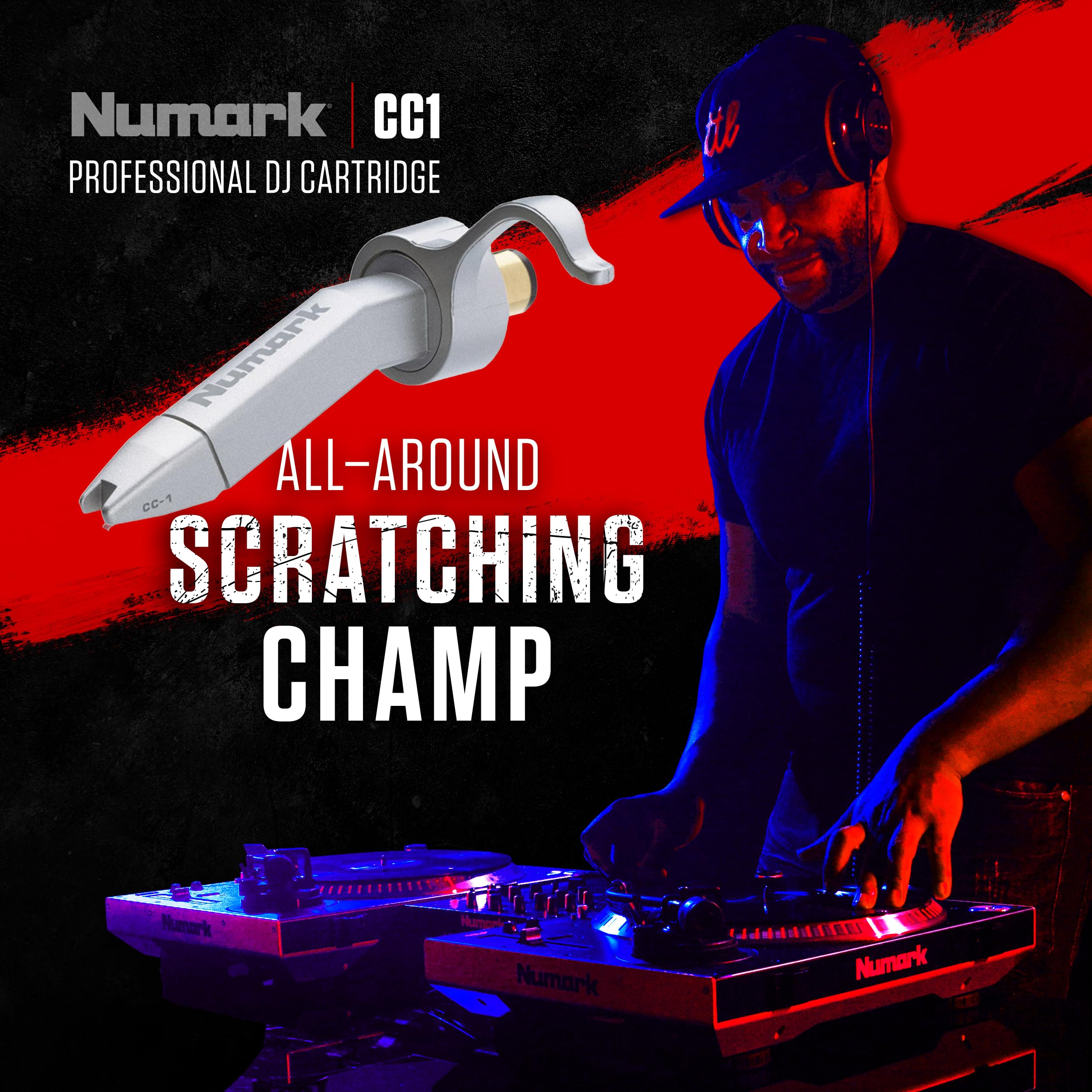 Numark CC-1 Premium DJ Cartridge with Headshell & Stylus - High-Performance Turntable Needle for Professional Mixing, Scratching & DJ Performances - Ideal for Clubs, Radio Stations & Home Studios