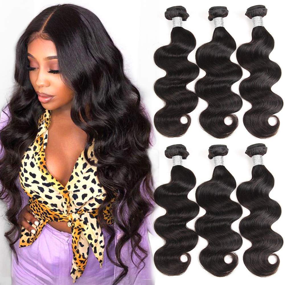 100% Unprocessed Brazilian Virgin Human Hair Bundles - 20 22 24 Inch Body Wave Weave - 12A Grade Natural Black Hair Extensions for Styling, Braiding & Everyday Wear