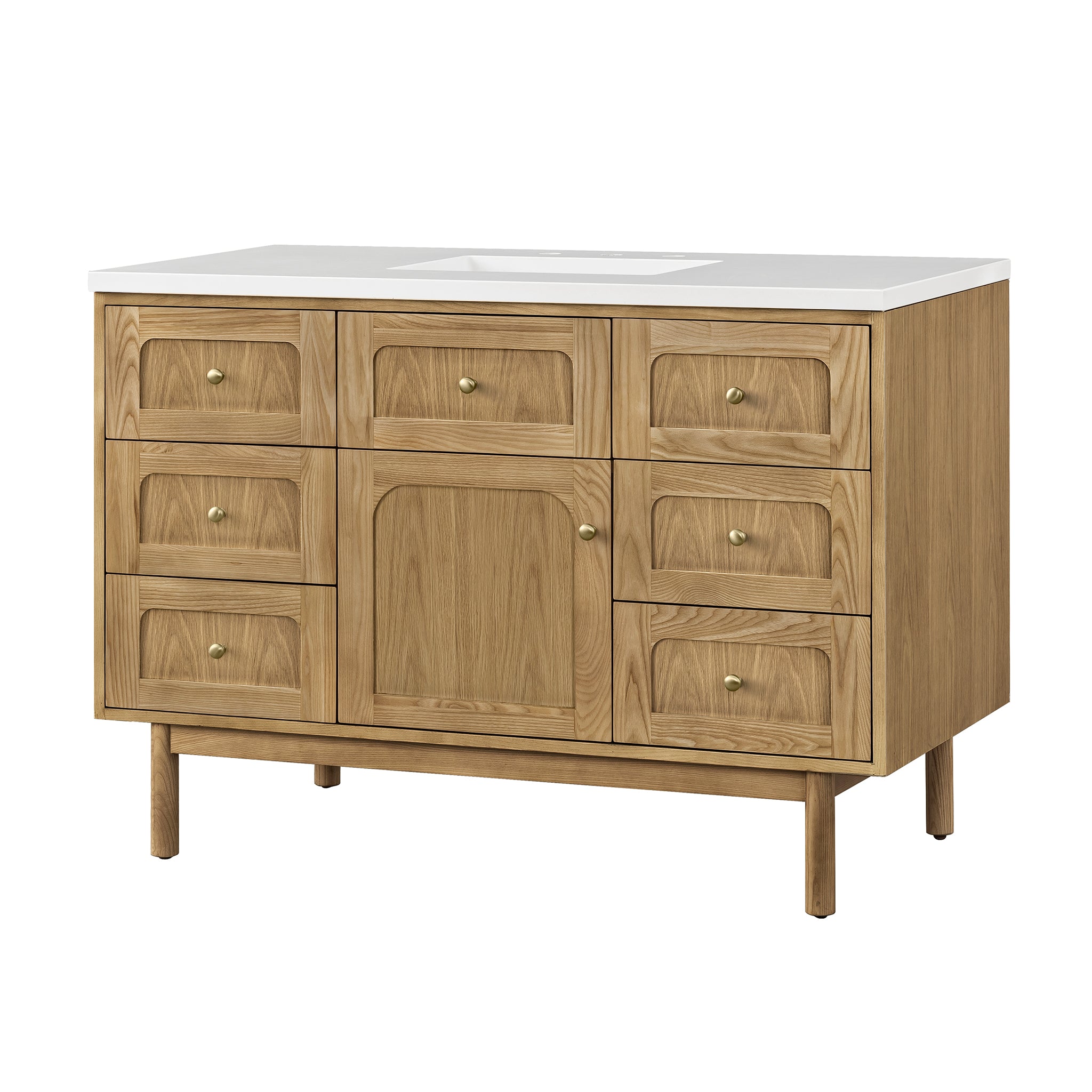 Laurent 48 Inch Single Bathroom Vanity with White Zeus Top & Light Natural Oak Finish - Perfect for Modern Home Bathroom Renovation and Small Space Design