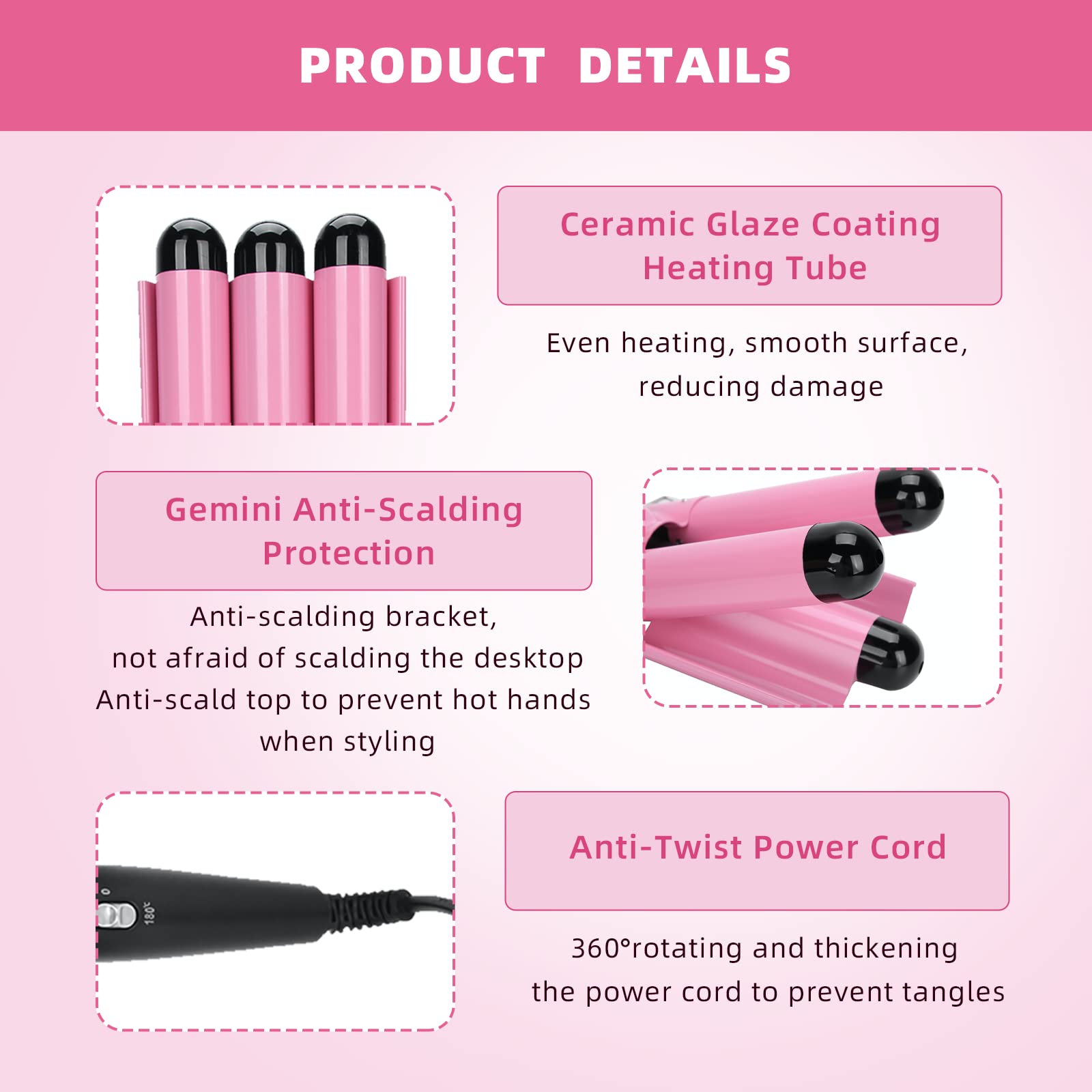 3 Barrel Curling Iron Wand - 32mm Hair Curler for Short & Long Hair, Waver Crimper Styling Tool with Ceramic Technology | Perfect for Beach Waves, Party & Wedding Hairstyles