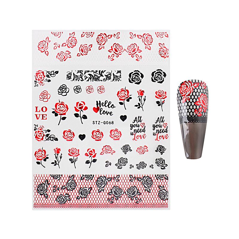 Valentine's Day Nail Art Stickers - Red & Black Angel Design for Manicure | Perfect for Date Night, Wedding, Party & Special Occasions