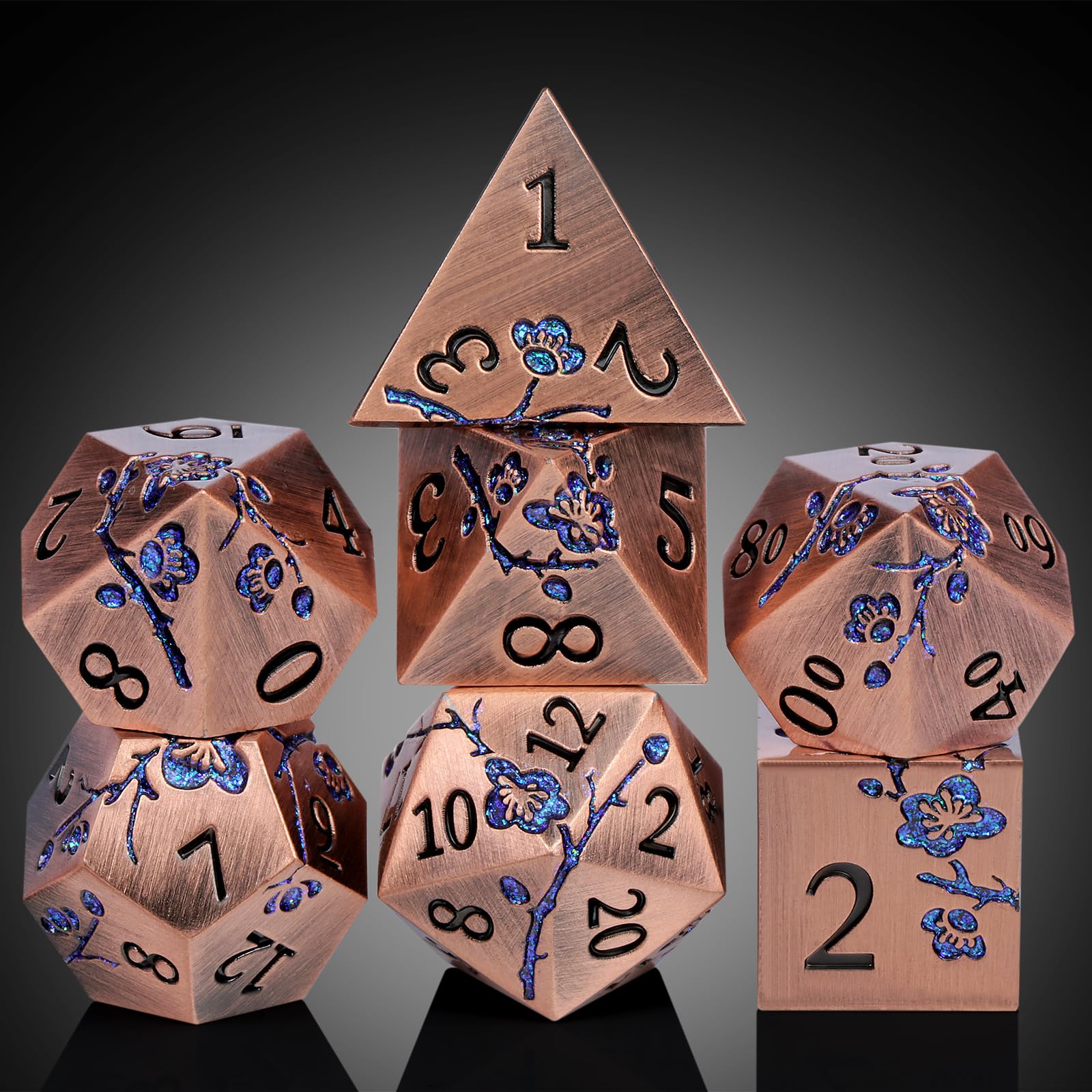 Premium 7-Piece Antique Copper Metal Dice Set - Floral Engraved DND Dice for Dungeons & Dragons RPG Tabletop Games, D&D Gifts with Elegant Storage Case - Perfect for D&D Campaigns, Collector Displays & Tabletop Gaming Nights