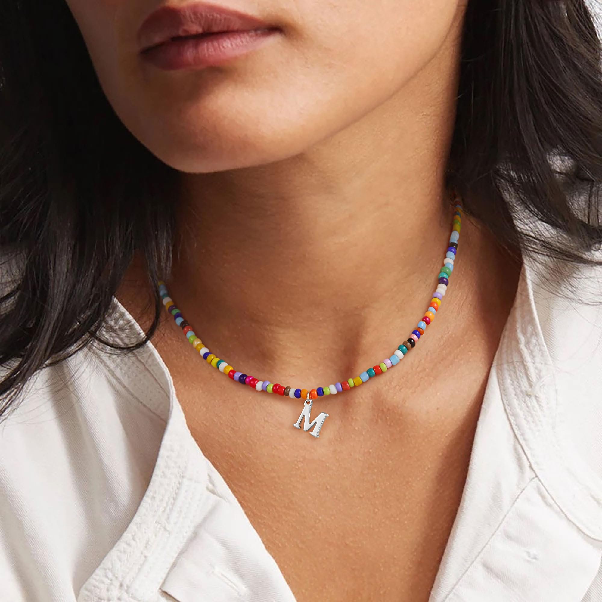 Personalized Initial Letter Necklace for Women & Girls - Trendy Beaded Choker Jewelry with Colorful Beads, Perfect for Easter, Birthday Gifts & Everyday Wear