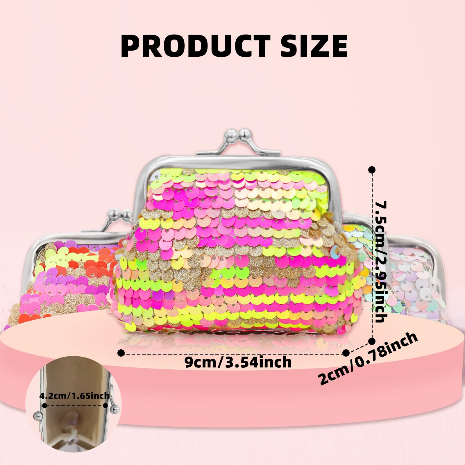 2 Packs Sequin Coin Purse with Kiss Lock - Cute Portable Wallet Pouch for Women & Girls - Holds Coins, Mini Lipstick, Keys - Perfect for Parties, Shopping & Travel Accessories