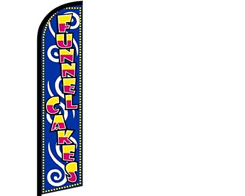 11.5ft x 2.5ft Funnel Cakes Advertising Flag - Weatherproof Polyester Business Sign for Outdoor Promotion (Mount and Poles Not Included) - Perfect for Carnivals, Food Trucks, and Street Vendor Advertising