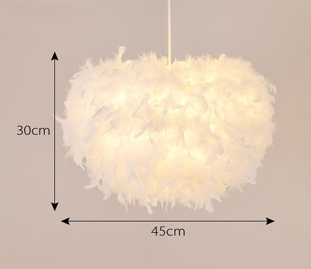 Hand-Woven White Feather Pendant Light with Plug-in Cord - Modern Hanging Ceiling Lamp for Bedroom, Living Room & Dining Room | Soft Ambient Lighting for Cozy Home Decor