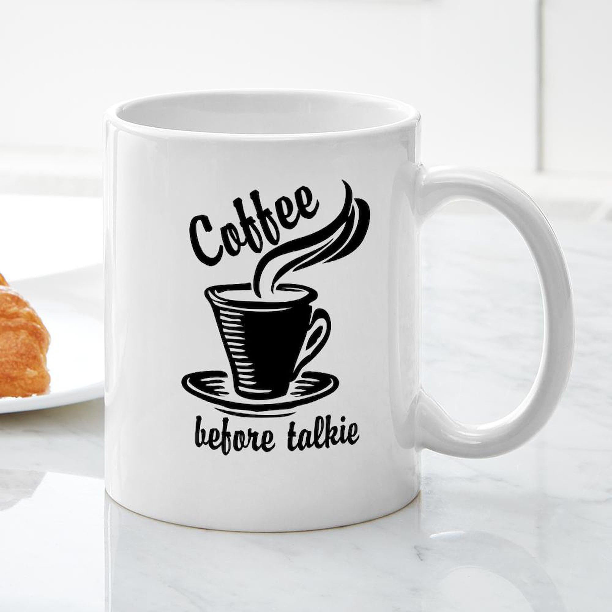 Funny Coffee Before Talkie Ceramic Mug - 11 oz (325 ml) White Coffee Cup for Office, Home & Gifts - Humorous Gift for Coffee Lovers & Coworkers