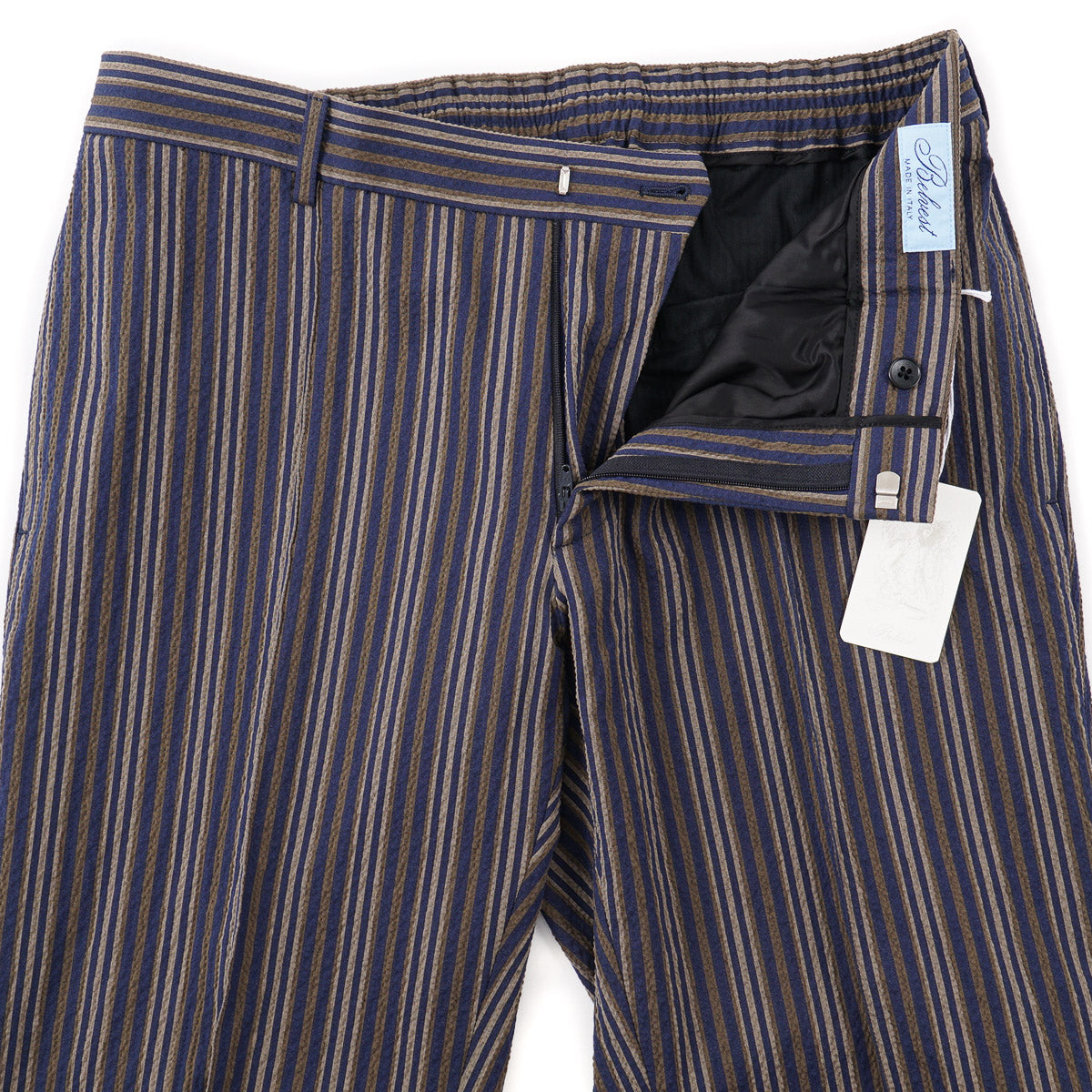 Belvest Lightweight Seersucker Cotton Pants for Men - Breathable Summer Casual Trousers | Perfect for Office, Travel & Outdoor Activities