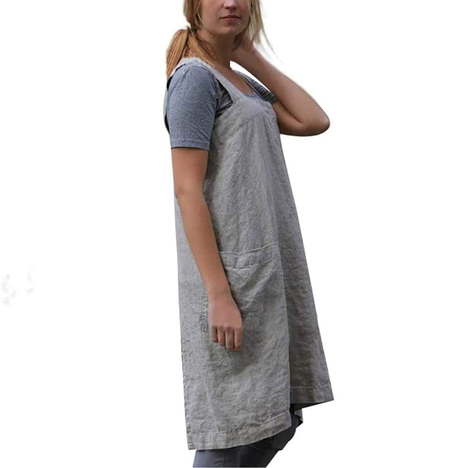 Premium Cotton Linen Apron for Women - Cross Back Adjustable Pinafore Dress with Pockets - Perfect for Baking, Cooking, BBQ & Kitchen Activities