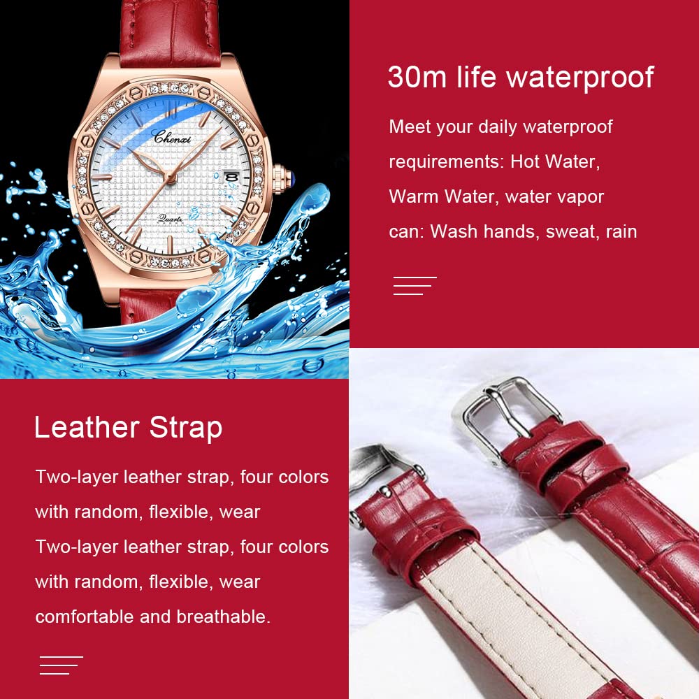 Elegant Women's Quartz Watch with Genuine Leather Strap - Lightweight Fashion Watch in Classic Red Color, Perfect Gift for Women | Ideal for Office, Date Night & Special Occasions