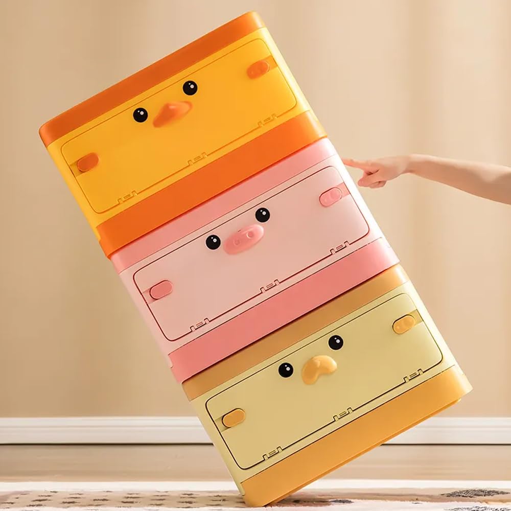 Foldable Duck-Shaped Kids Toy Organizer with Stackable Design & Open Lid - Multifunctional Storage Bin for Toys, Clothes, Books & Snacks - Perfect for Nursery, Playroom & Kids Bedroom Organization