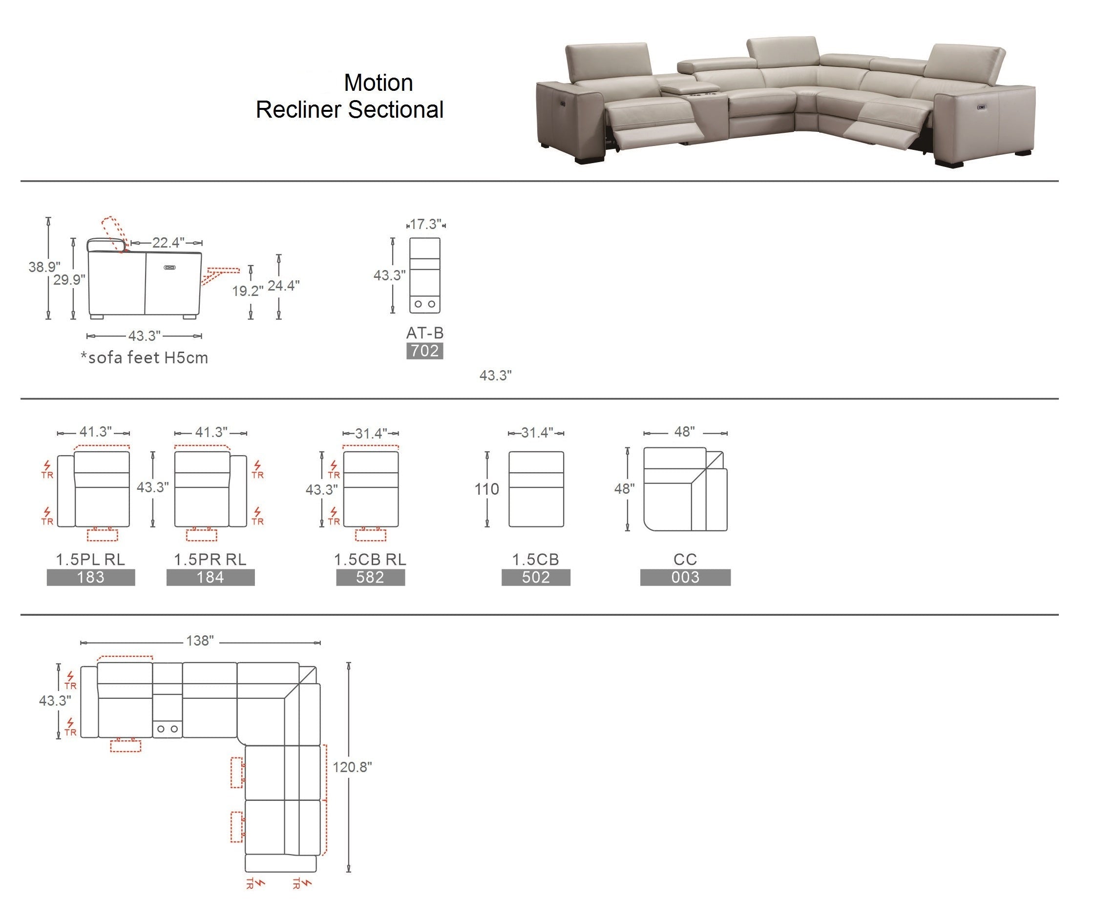 Gio Italia Aventura L-Shaped Leather Power Reclining Sectional Sofa - Modern Living Room Furniture for Home Theater & Family Gatherings