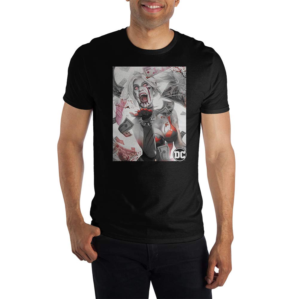 DC Comics Harley Quinn Zombie Graphic T-Shirt for Men - Black Cotton Tee - Perfect for Halloween, Cosplay, and Comic Book Fans