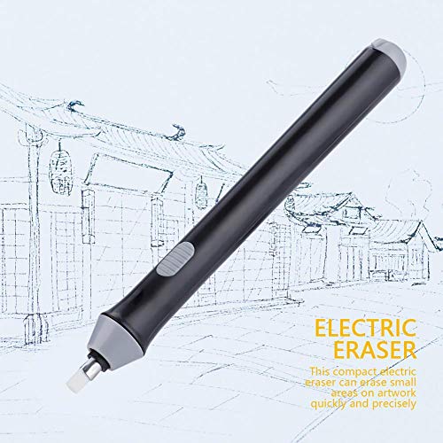 Battery Operated Electric Eraser - Automatic Portable Eraser Pen with 22 Replaceable Rubber Refills for Graphite & Technical Drawing (Black) | Perfect for Artists, Architects & Drafting Professionals