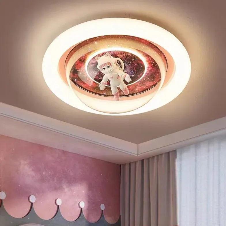 Space-Themed LED Flush Mount Ceiling Light for Bedroom - Modern Astronomy Decor for Kids Room, Nursery & Home Theater Lighting