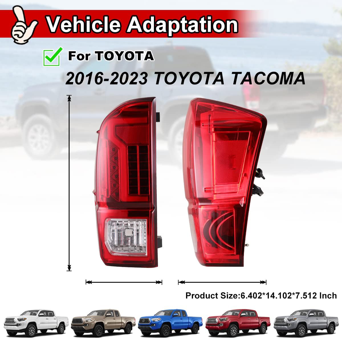 Nixon Offroad LED Tail Lights for Toyota Tacoma 2016-2023 - Chrome Housing with Red Lens - Direct Replacement Rear Lamps Assembly (1 Pair) - Perfect for Off-Roading, Night Driving & Truck Customization