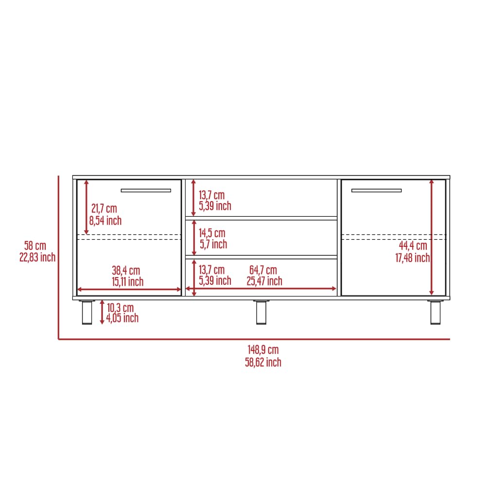 Tuhome Kaia TV Stand for TVs up to 55 Inches with 4 Shelves and 3 Drawers - Black/Pine Wood - Perfect for Living Room, Bedroom, or Home Theater Setup