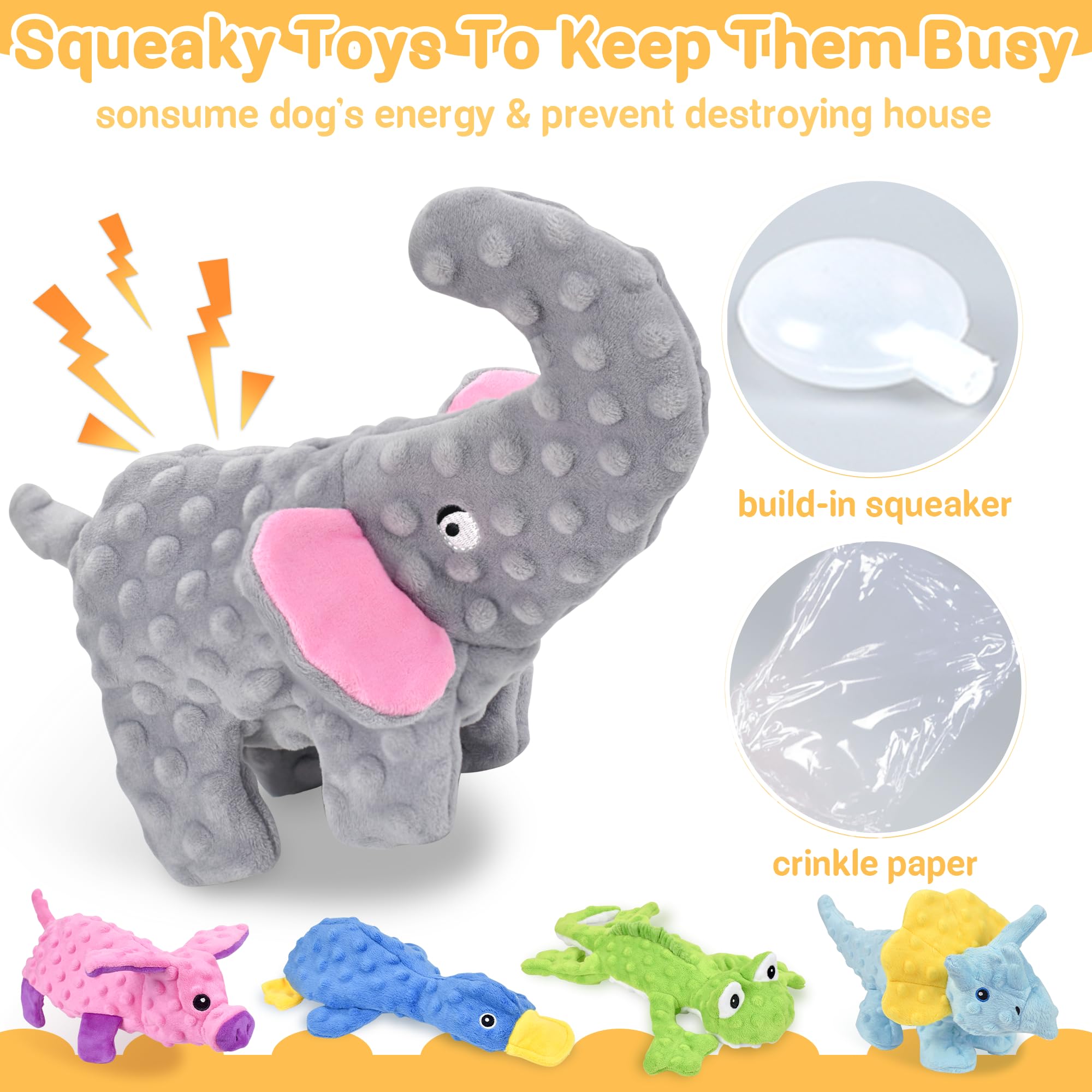 Durable No-Stuffing Dog Toys for Aggressive Chewers - Squeaky Chew Toys for Large, Medium & Small Dogs - 5-Pack Puppy Chew Toys for Indoor & Outdoor Play