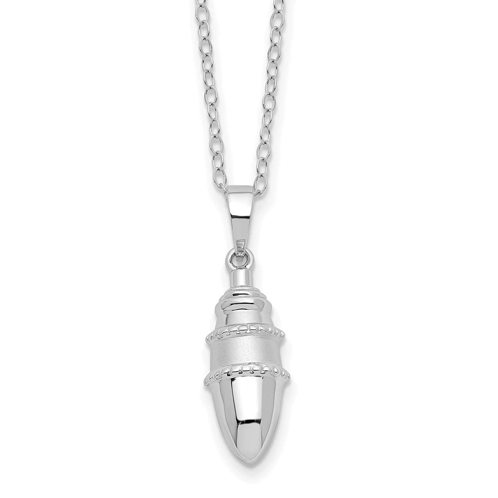 Sterling Silver Rhodium-Plated Beaded Bullet Pendant Necklace - 18 Inch Elegant Ash Holder for Cremation Jewelry - Perfect for Memorials & Keepsakes