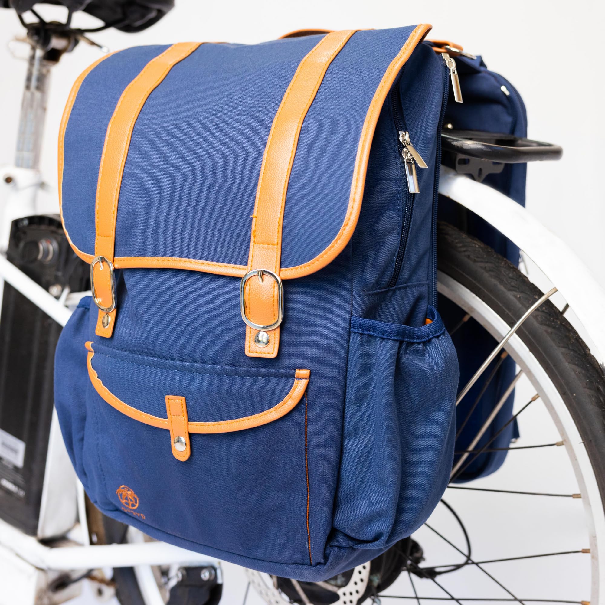 Waterproof Bike Backpack with Laptop Compartment - Convertible Double Pannier Cycling Bag for Commuters, 17.3L Rear Rack Bicycle Backpack for Men & Women - Perfect for Cycling to Work, School or Outdoor Adventures (Blue)