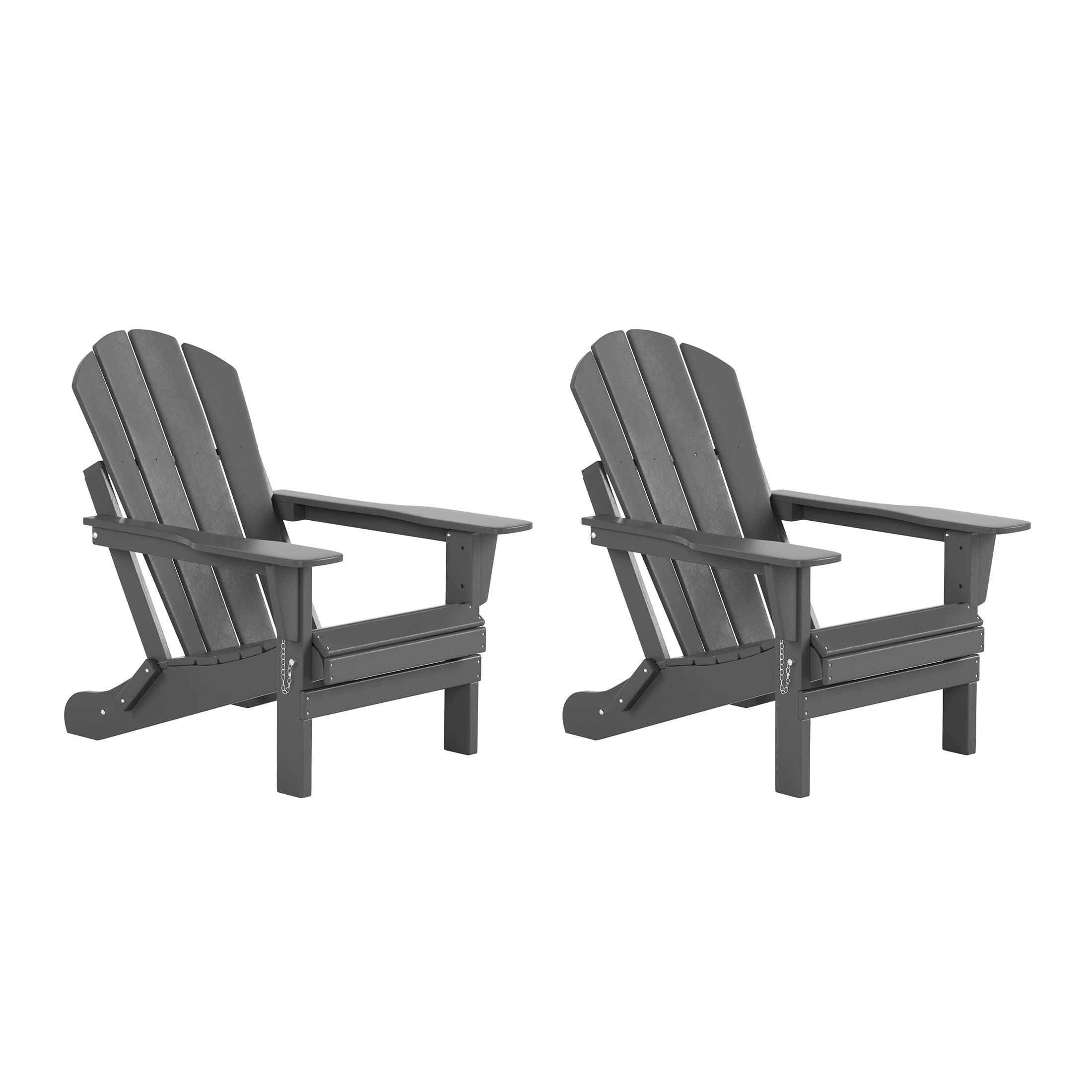 2-Pack HDPE Adirondack Chairs - Outdoor Folding Lounge Chairs for Patio, Poolside, Backyard & Beach - Weather-Resistant UV-Protected Gray Furniture Set - Perfect for Relaxing by Fire Pit, Garden Lounging & Balcony Seating