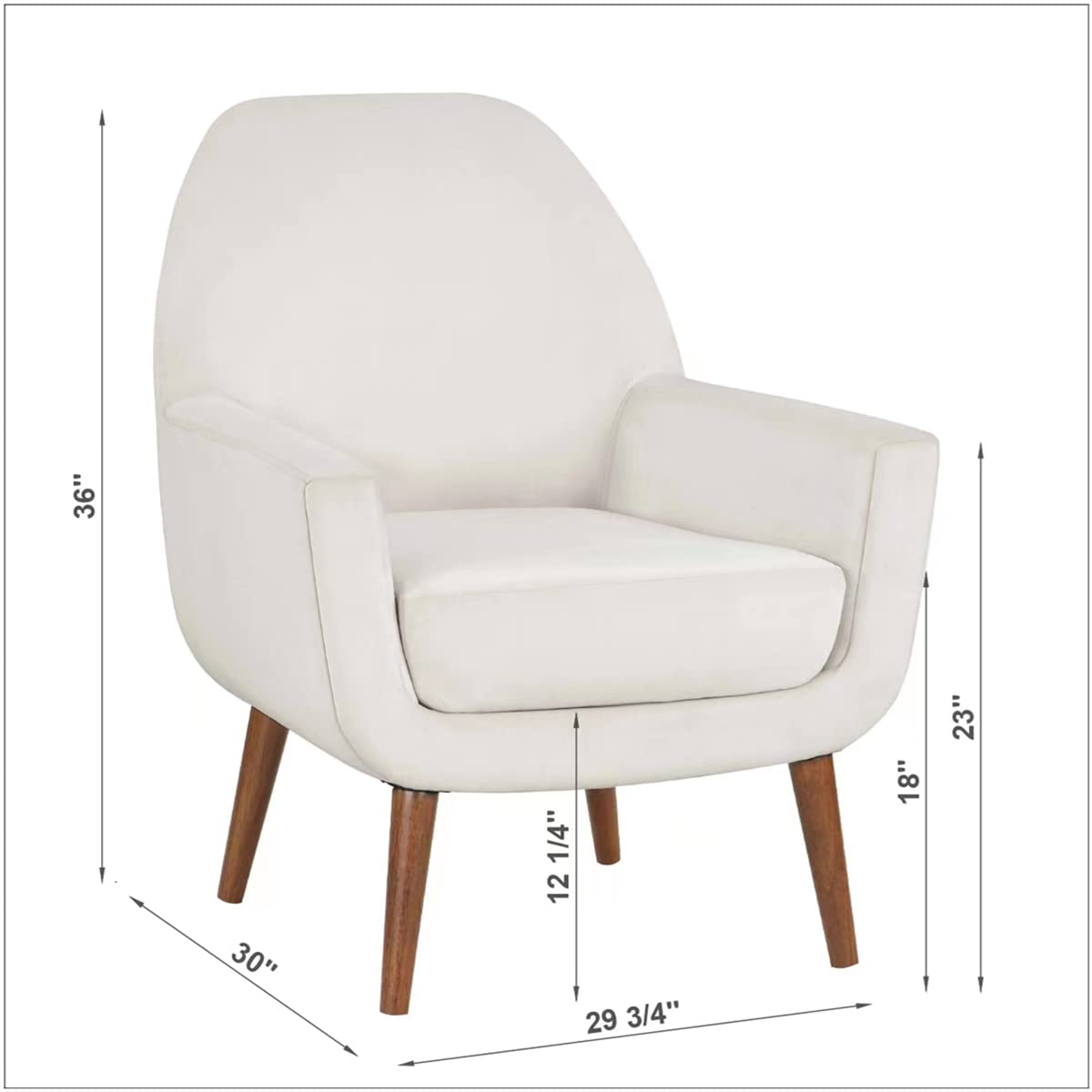 TRIPLE TREE Velvet Accent Chair - High Back Armchair with Solid Wood Legs & Removable Cushion | Mid-Century Modern Vanity Chair for Bedroom, Living Room & Office | Soft White Upholstered Seating with Armrests