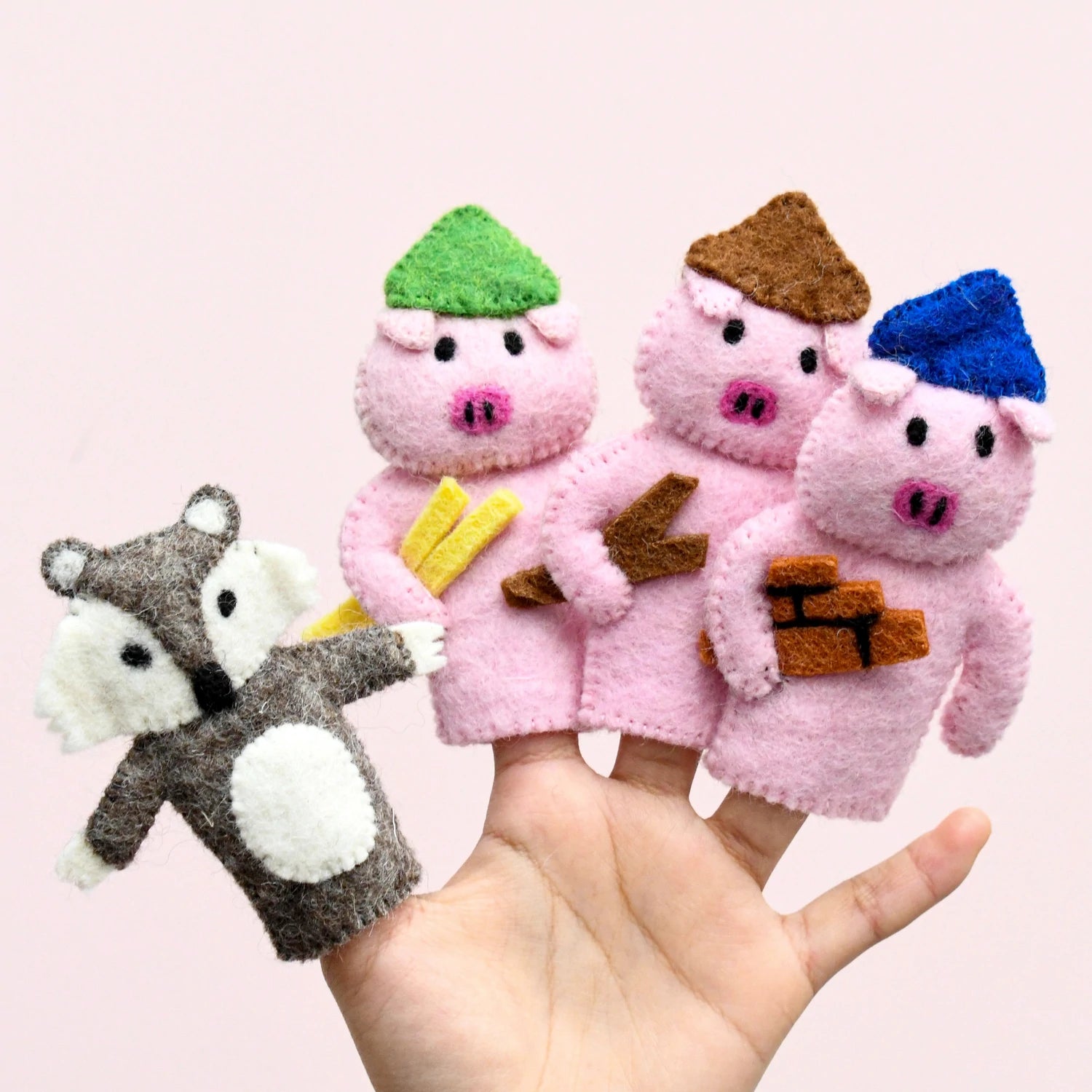 The Three Little Pigs Felt Finger Puppet Set - Classic Storytelling Toy for Kids, Early Childhood Education & Interactive Play | Perfect for Preschool, Storytime & Family Bonding Activities