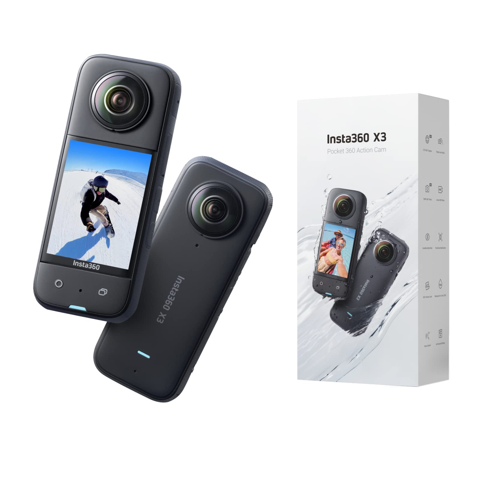 Insta360 X3 Waterproof 360 Action Camera - 5.7K HDR Video, 72MP Photos, 4K Single-Lens Mode, 60fps Me Mode, Stabilization, 2.29
