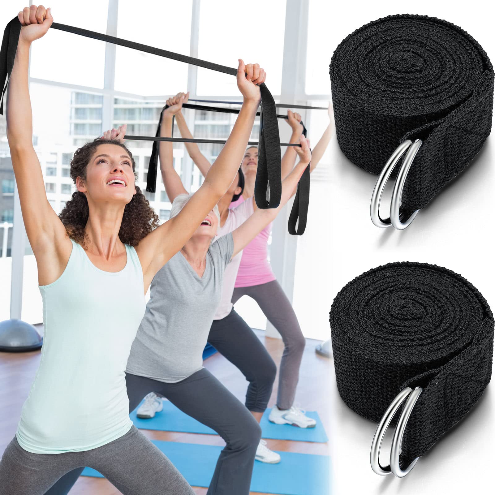 6-Pack 8 Ft Adjustable Yoga Straps with D-Ring Buckles for Stretching, Pilates, Gym Workouts & Posture Improvement - Perfect for Home Fitness, Yoga Classes & Physical Therapy