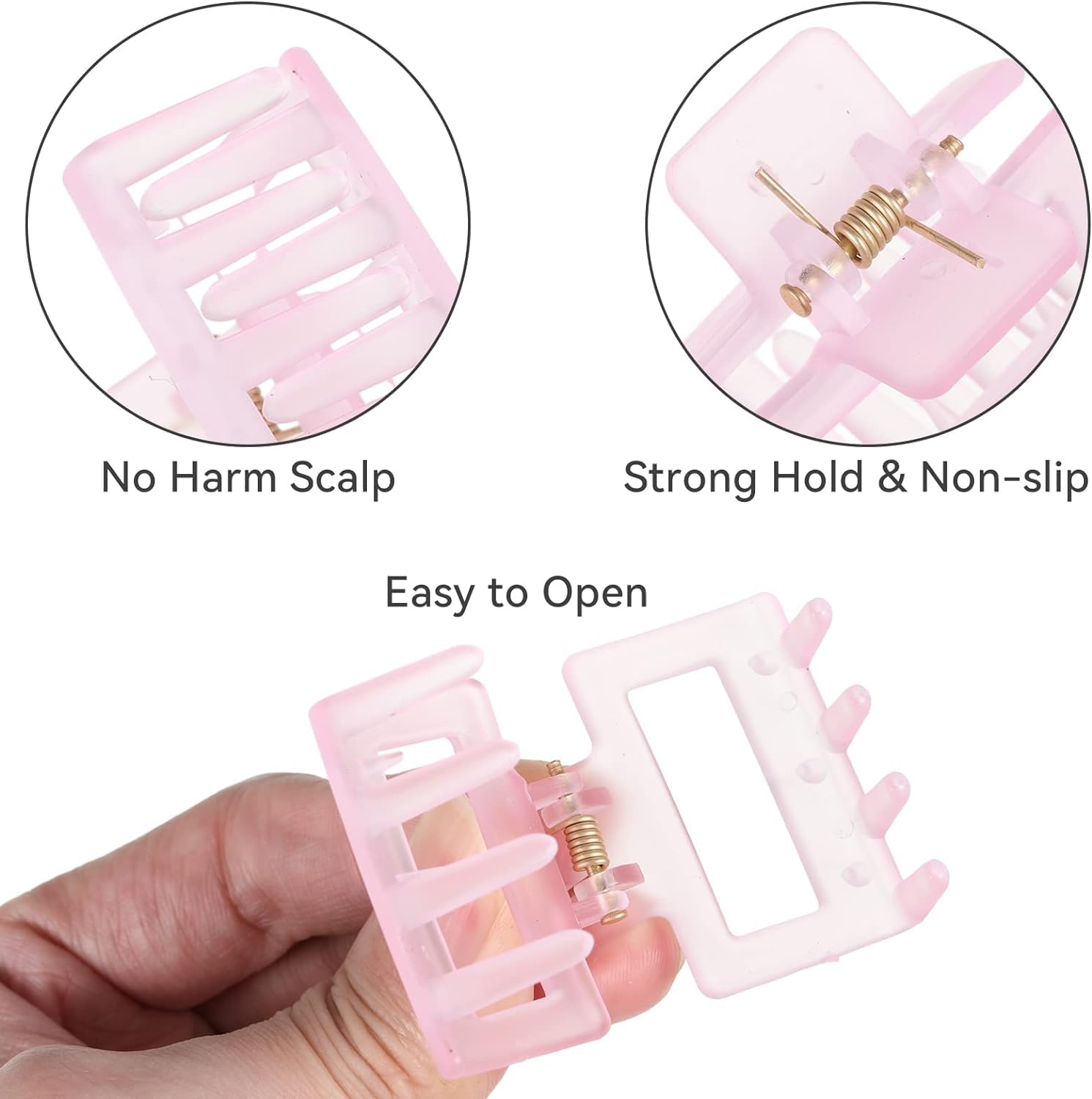 Bakefy 6-Piece Small Square Hair Claw Clips for Women & Girls - Transparent Non-Slip Strong Hold Hair Clips for Thick & Thin Hair - Perfect for School, Work, Travel & Everyday Hairstyles
