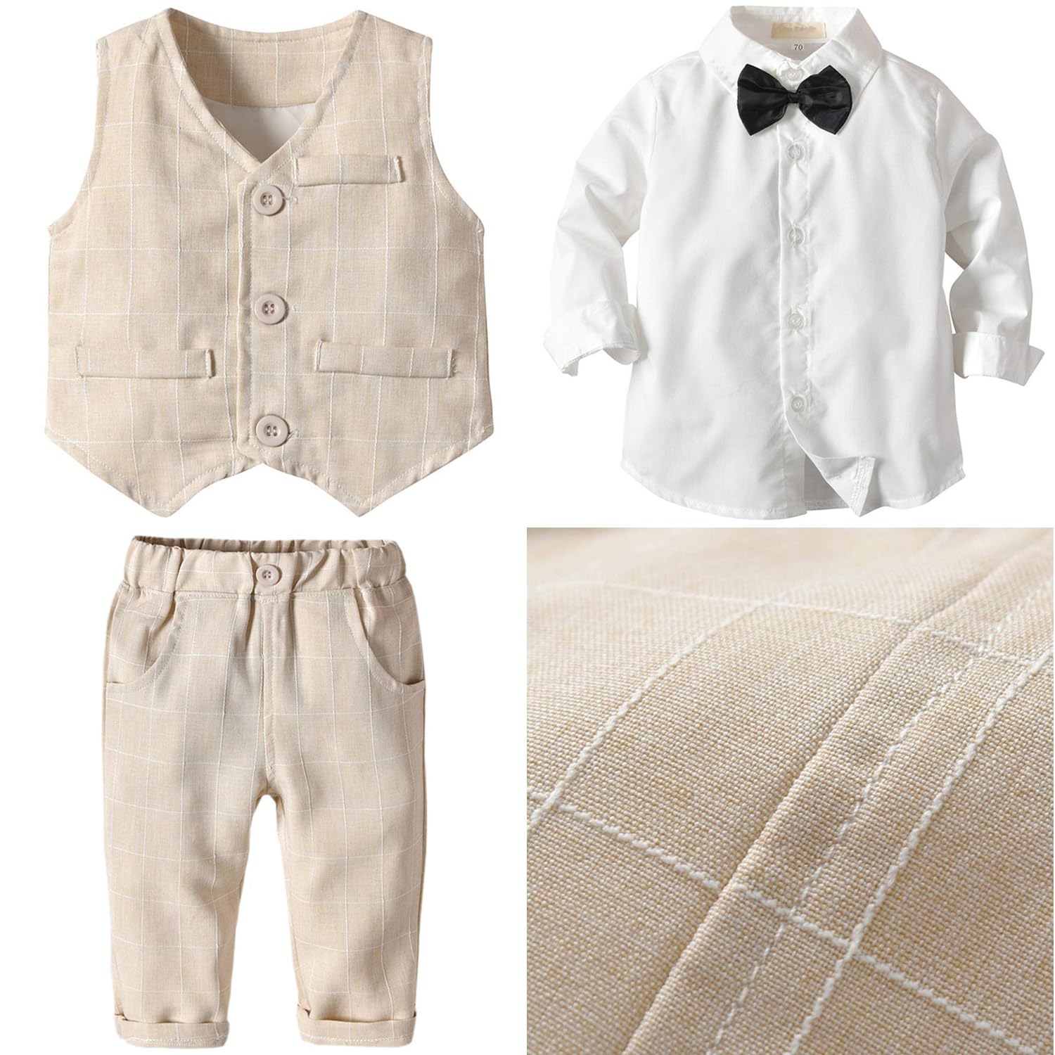 ARTMINE Toddler Boys Formal Suit Set - Wedding Dress Shirt, Bow Tie, Vest & Pants for Special Occasions | Perfect for Weddings, Parties & Family Photos