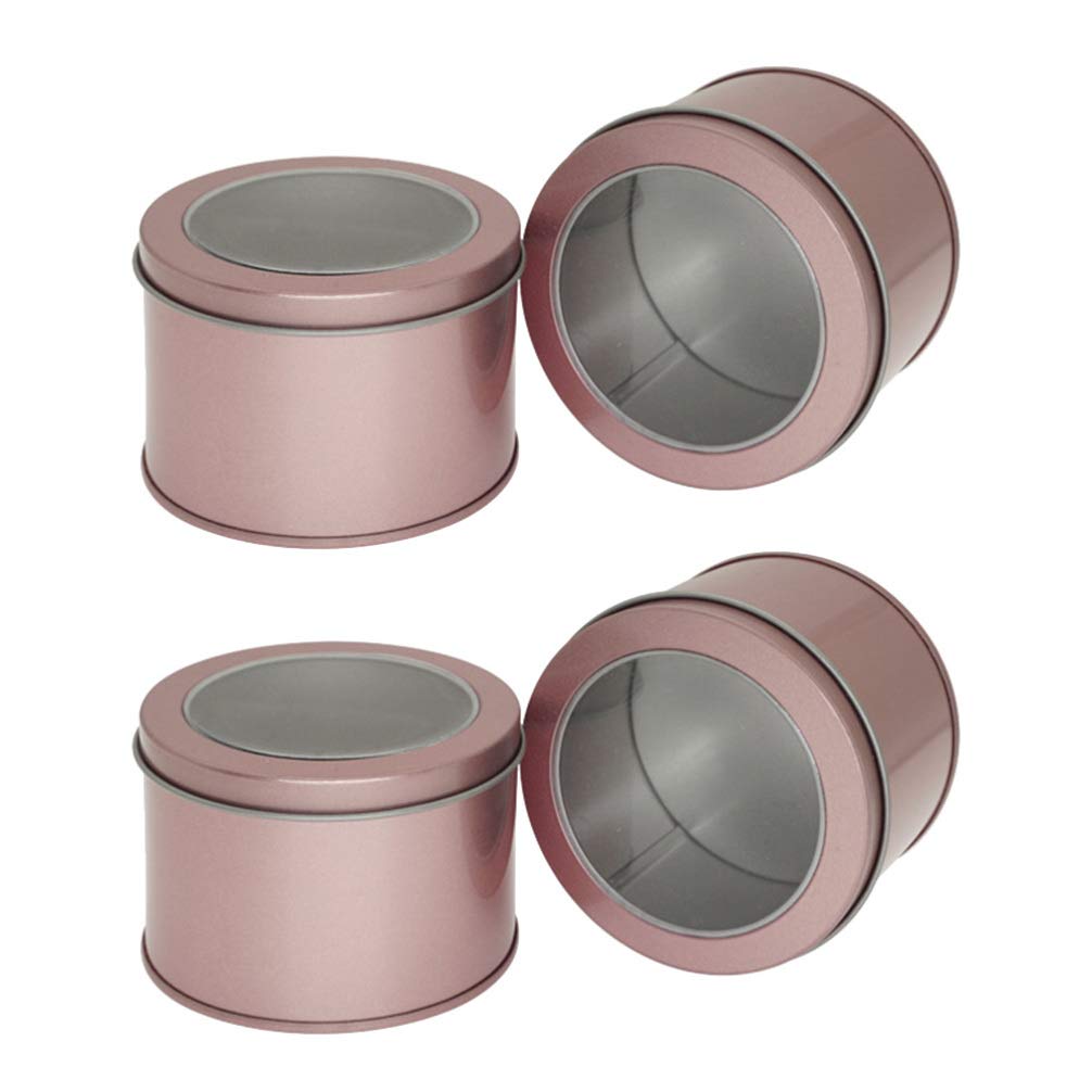 4-Piece Rose Gold Tea Storage Canisters with Airtight Lids - Tinplate Tea Tins for Coffee Beans, Sugar, Candy, Loose Leaf Tea & Chocolate - Portable Organizer Box for Jewelry (9x9x6cm) - Perfect for Kitchen Pantry, Office Desk & Gift Giving