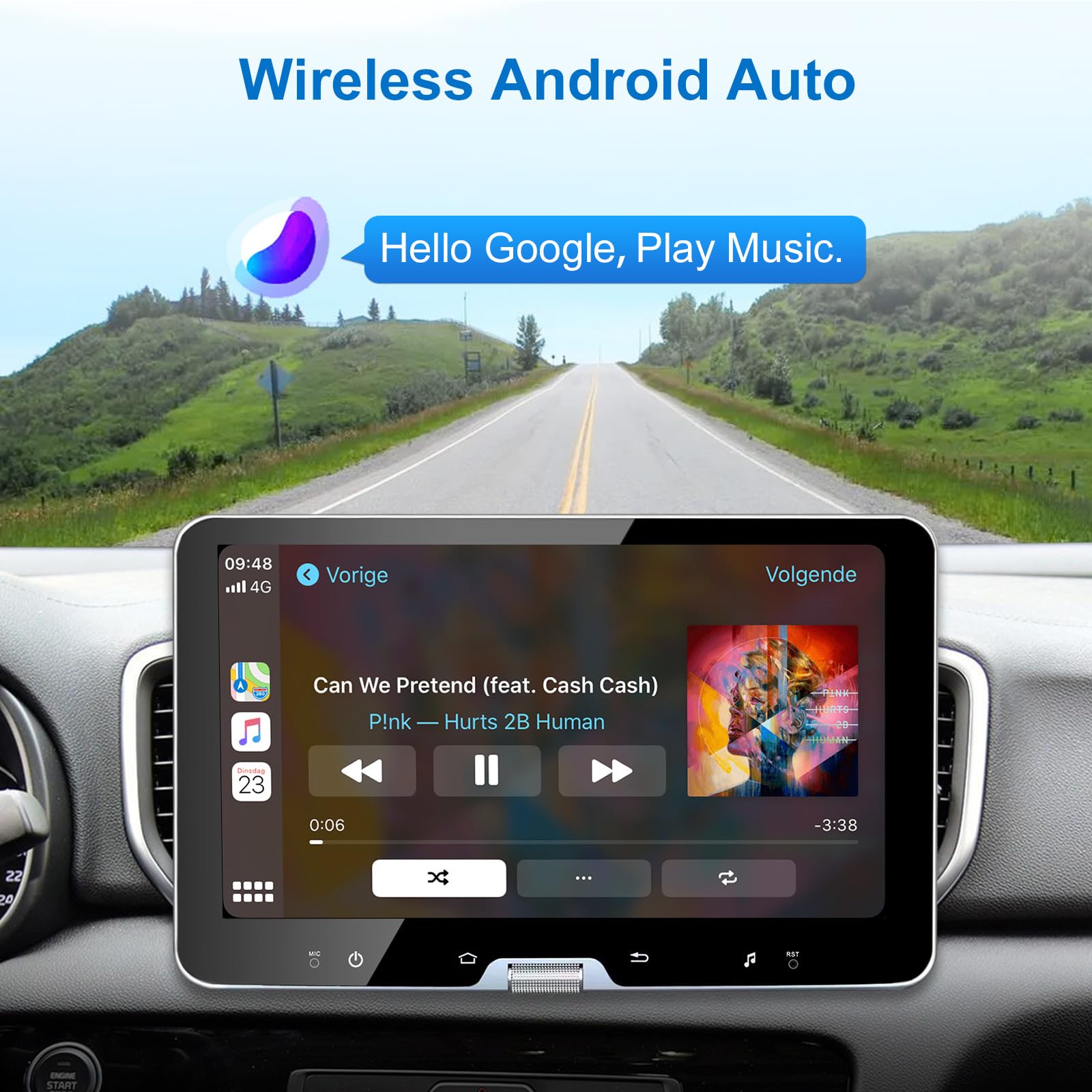 10 Inch Double Din Car Stereo Touchscreen with Wireless CarPlay & Android Auto - Detachable Android Car Radio with Physical Volume Knob, GPS Navigation, Backup Camera, WiFi & Bluetooth for Music & Video Streaming - Perfect for Road Trips & Daily Commuting