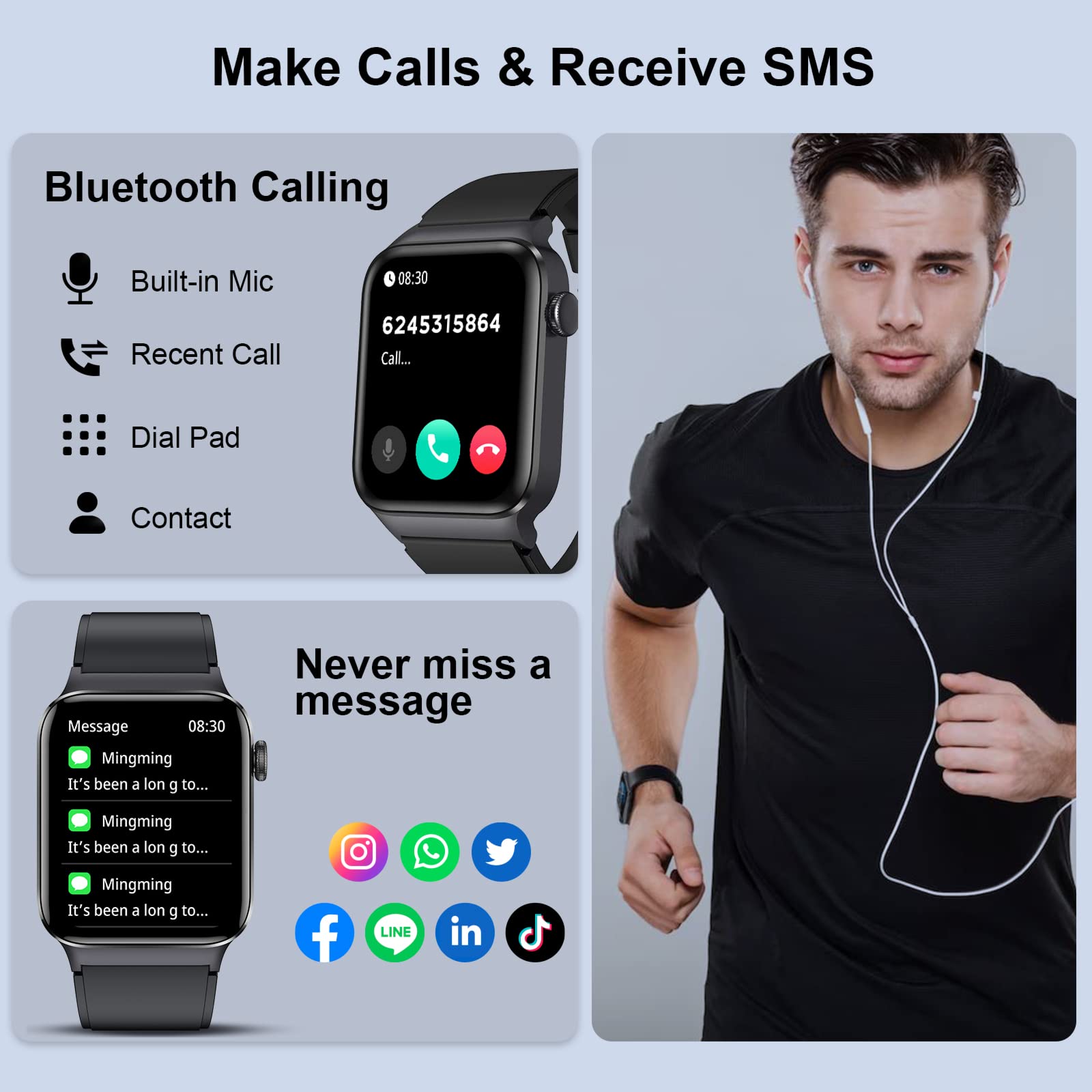 Smart Fitness Watch with Heart Rate Monitor for Men & Women - IP67 Waterproof for Sports & Daily Use