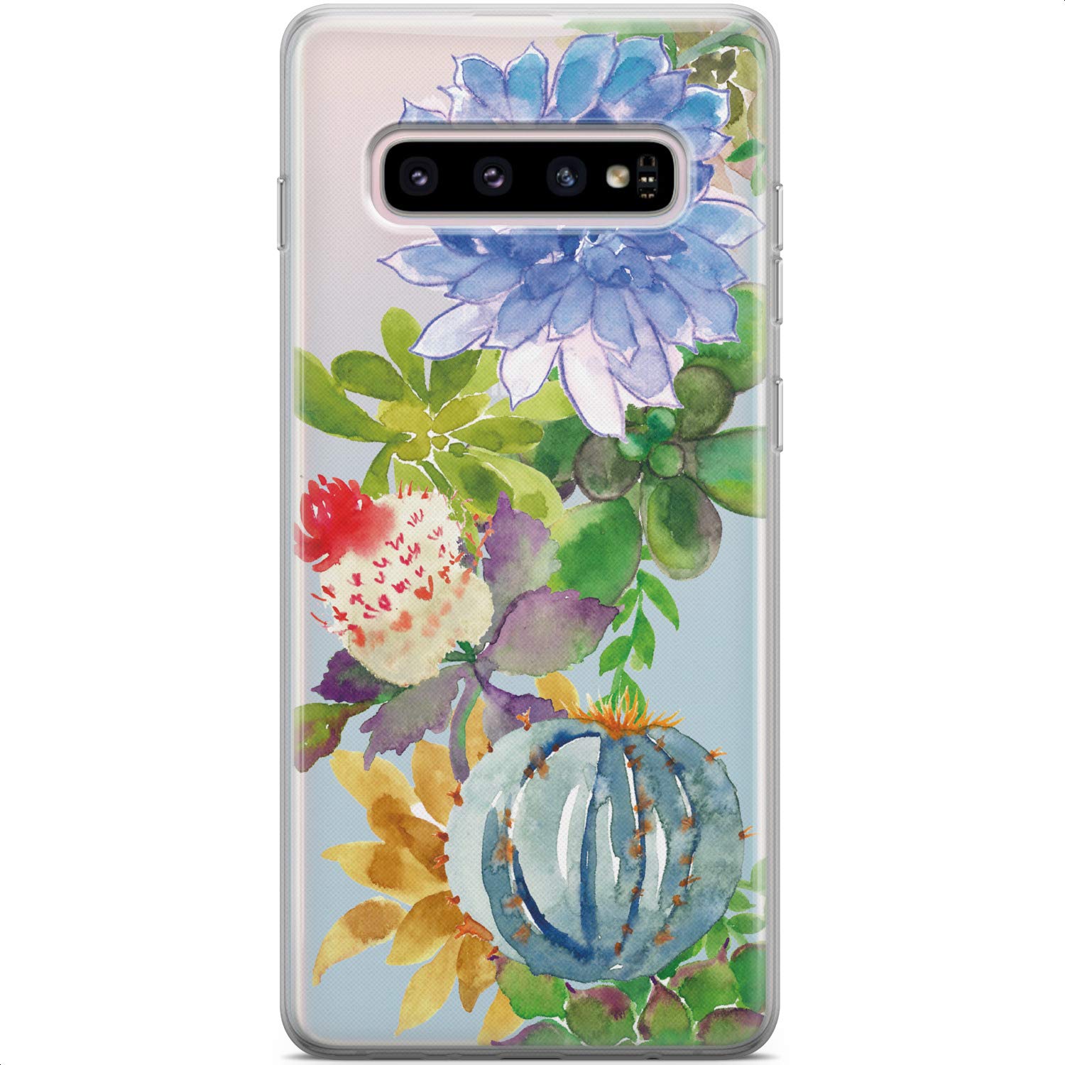 Samsung Galaxy S24 S23 Ultra S22 5G Plus S21 FE S20 S10 Phone Case - Slim Flexible Silicone TPU Protective Cover with Watercolor Painted Plants & Cactus Design | Lightweight, Durable for Everyday Use, Work & Travel