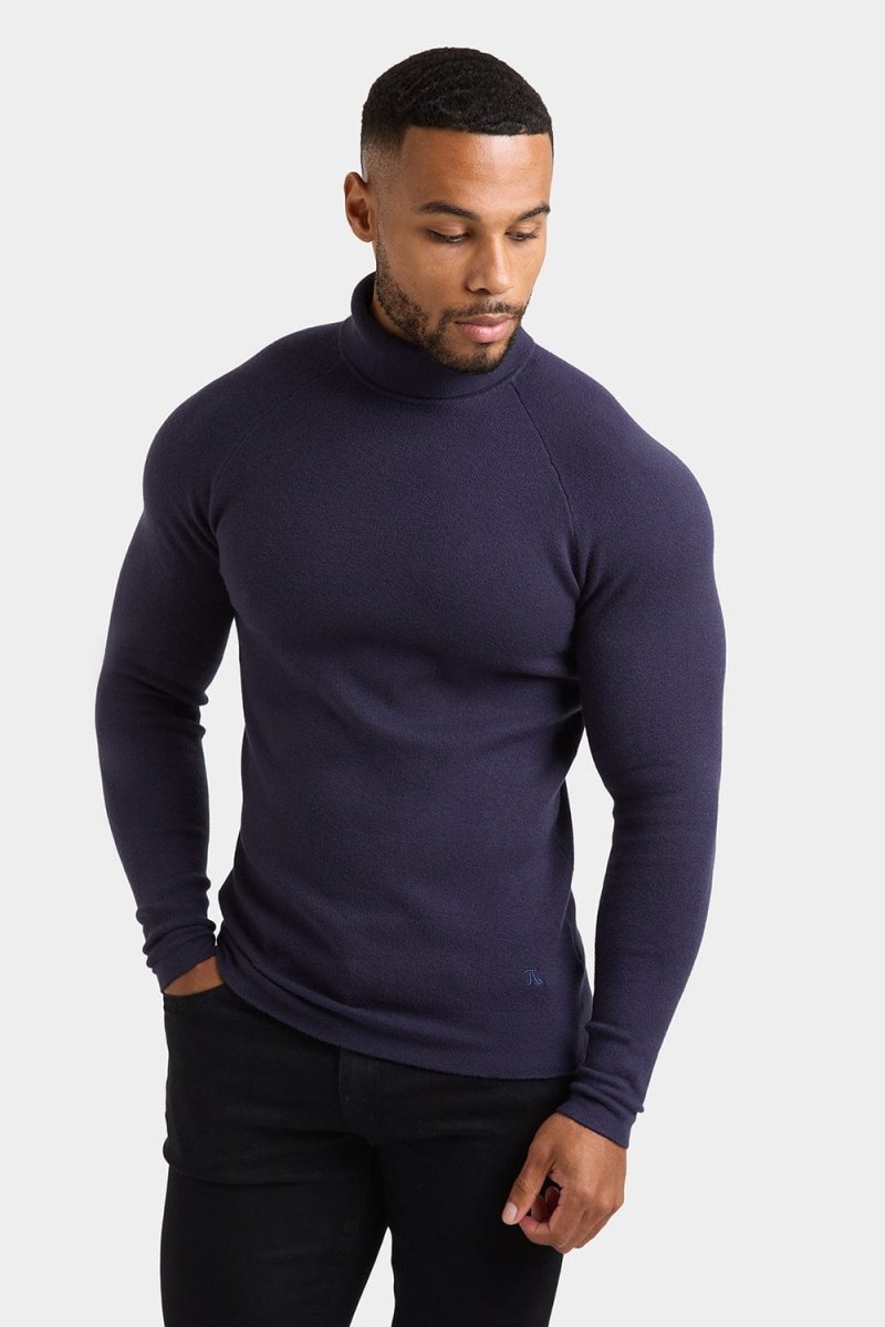 Supersoft Navy Turtleneck Sweater for Women - Cozy Winter Knit Top for Casual Wear & Layering