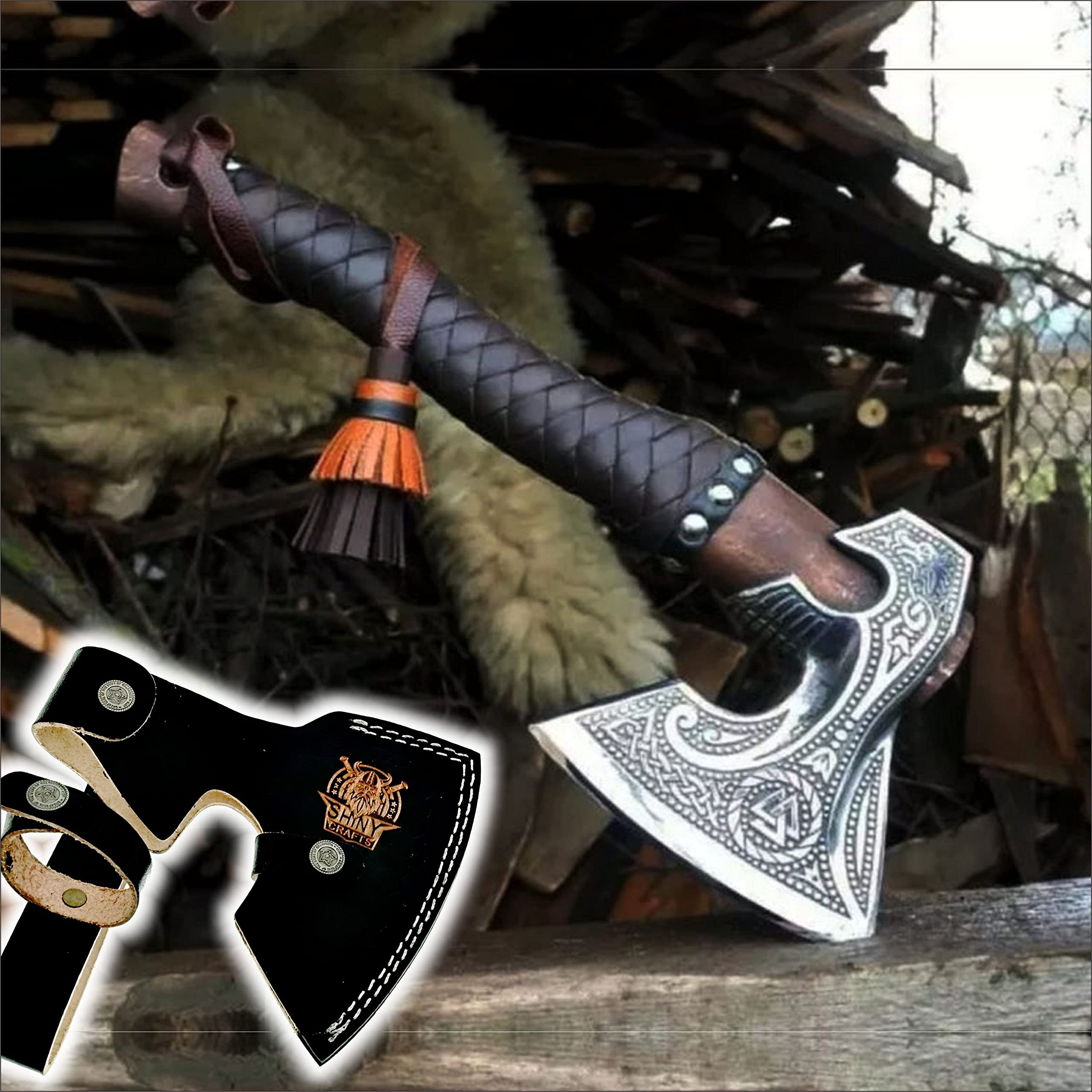 Handmade Viking Bearded Axe with Sheath - Custom Norse Battle Axe for Men - Unique Birthday & Gifts for Him - Perfect for Cosplay, Historical Reenactment & Home Decor
