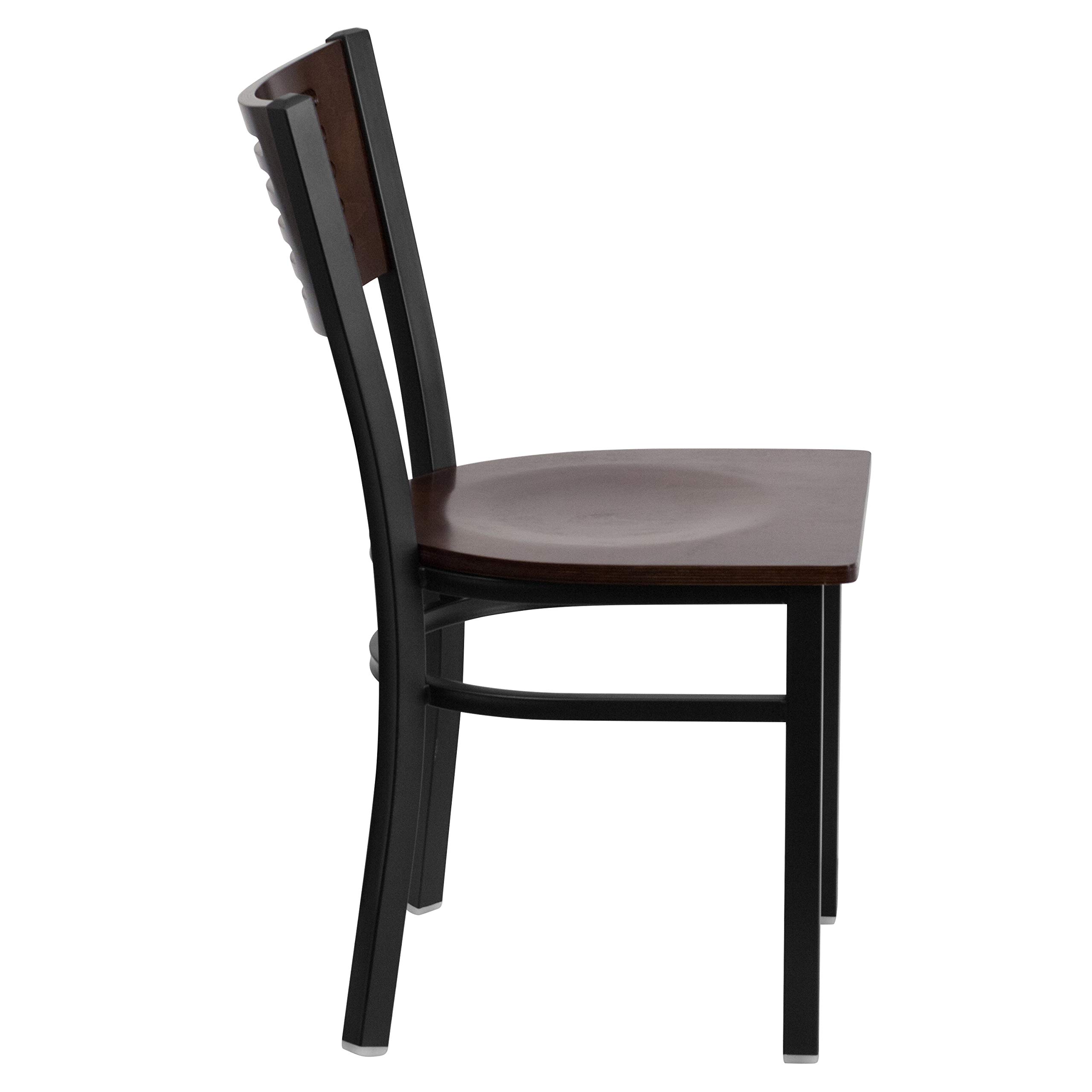 Flash Furniture HERCULES Series 2-Pack Black Metal Restaurant Chairs with Walnut Wood Back & Seat - Durable Commercial Dining Chairs for Restaurants, Cafes, and Outdoor Patios