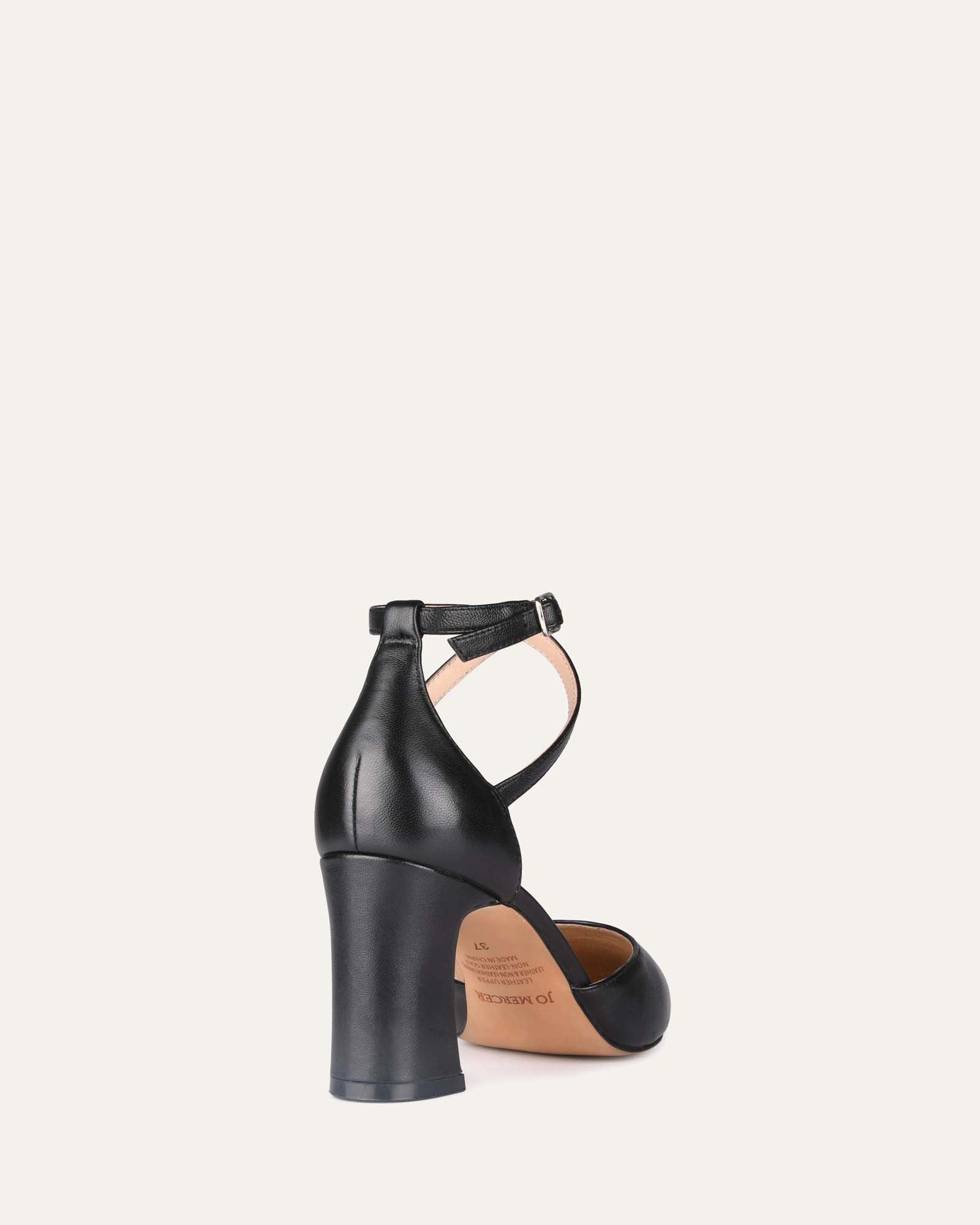 ALMA Black Leather Mid Heel Pumps for Women - Comfortable Office & Party Shoes for Professional and Evening Occasions
