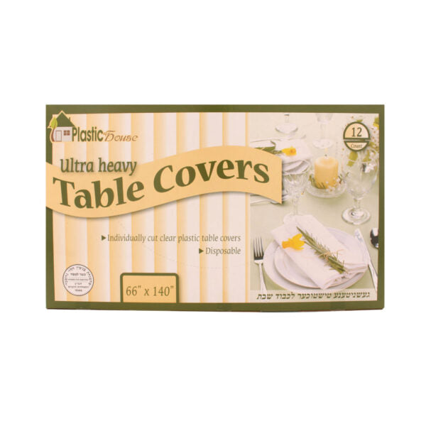 Heavy Duty Clear Plastic Tablecloths 66x140 Inches - 12 Pack for Parties, Weddings, and Outdoor Events