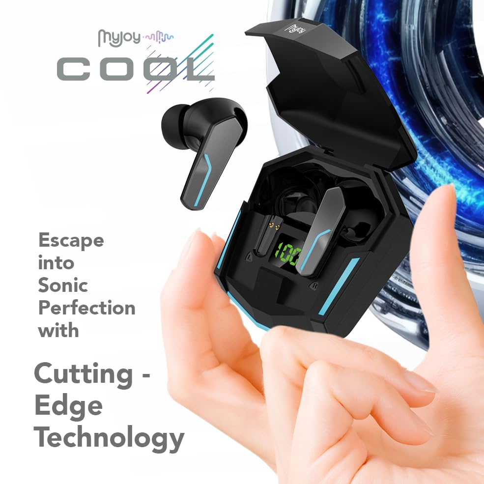 MyJoy Cool Wireless Gaming Earbuds with Active Noise Cancelling - Bluetooth 5.0 Headphones for Mobile Gaming, Workouts & Travel - Black | Perfect for Gamers, Commuters & Fitness Enthusiasts